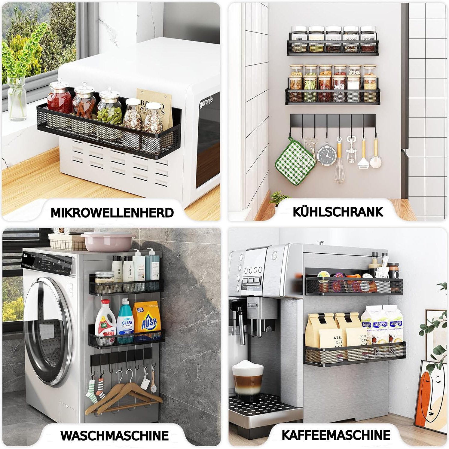 ibettertec Gewürzregal Küchenregal Ablageregal Kühlschrankregal Magnetisches Gewürzregal, mit 8 Haken, ohne Bohren, Abnehmbares mobiles Gewürzregal, Geeignet fü – Bild 4 von 5