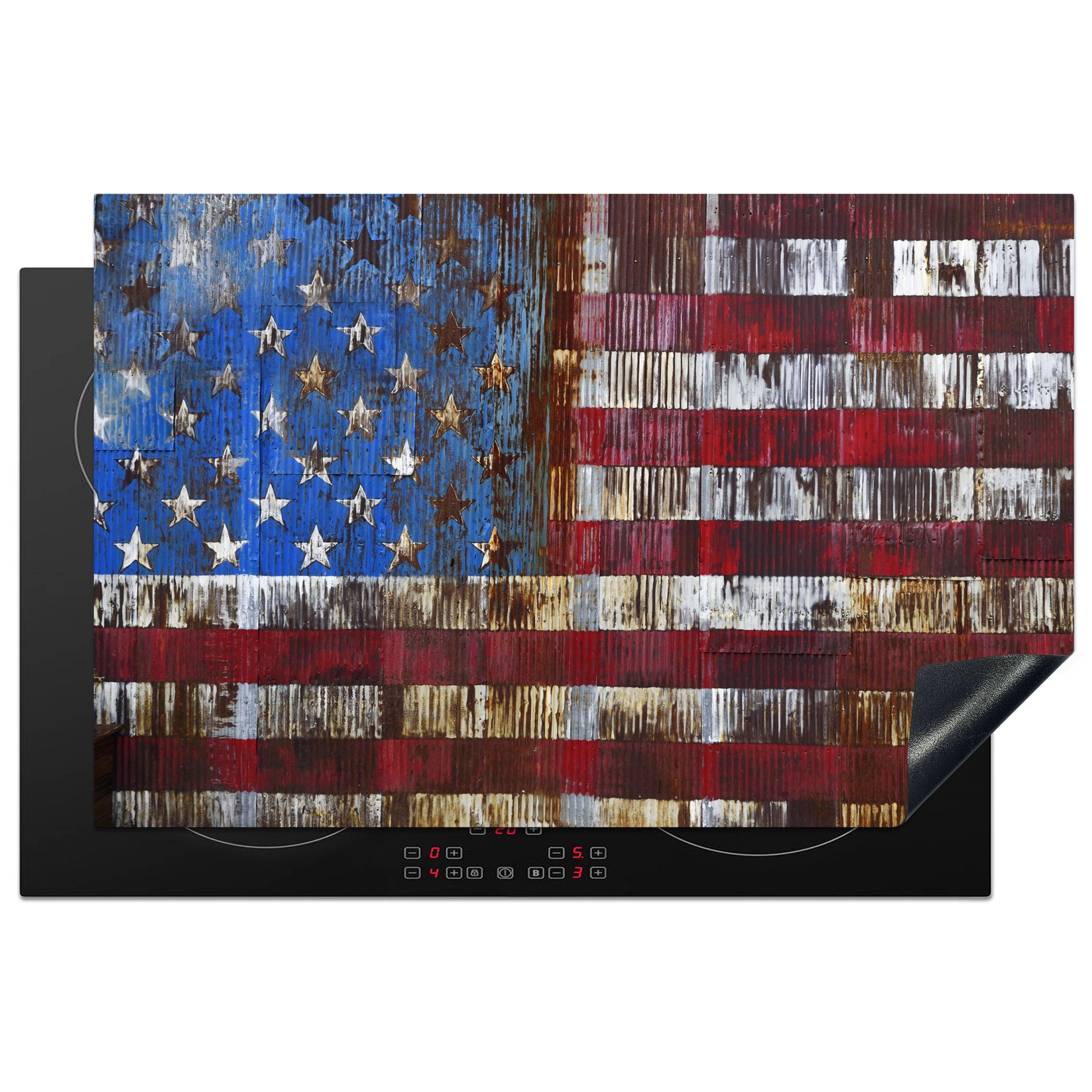 MuchoWow Herdblende-/Abdeckplatte Verrostete Flagge der Vereinigten Staaten, Vinyl, (1 tlg), 81x52 cm, Induktionskochfeld Schutz für die küche, Ceranfeldabdeckung
