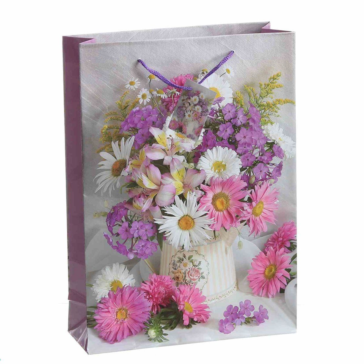 Linoows Tragetasche 10 Stück Geschenktüten Blumenstrauß mit pink Phlox, Große Papiertragetaschen