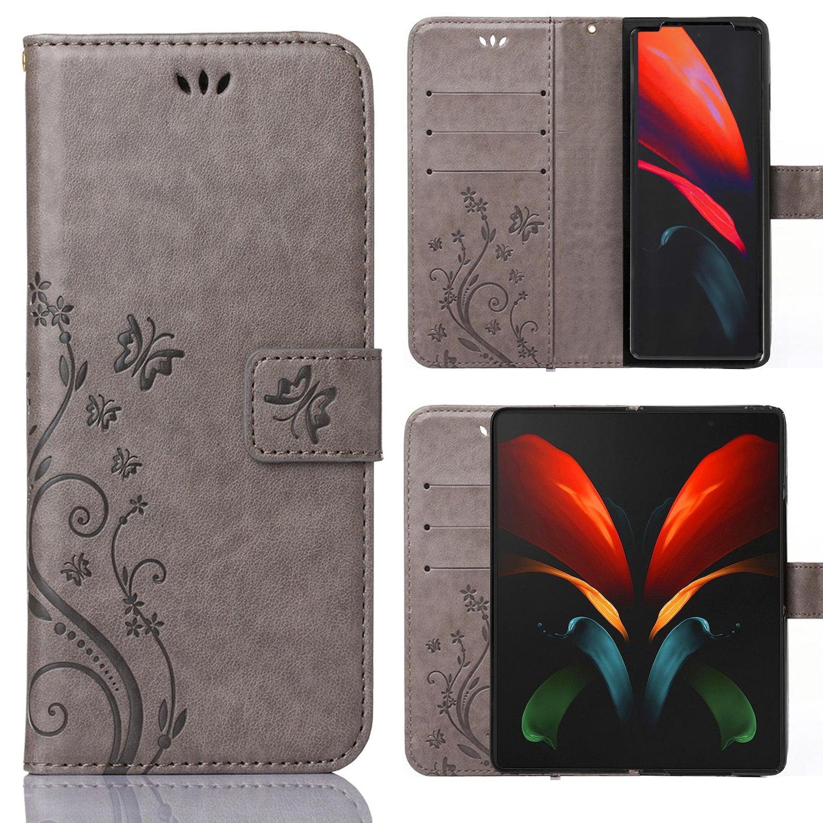 Numerva Handyhülle Bookstyle Flower Handytasche Schutzhülle für Samsung Galaxy Z Fold 3, Klapphülle Flip Cover mit Blumenmuster