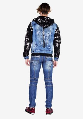 Cipo & Baxx Jeansjacke mit glitzernden Stickereien und Prints