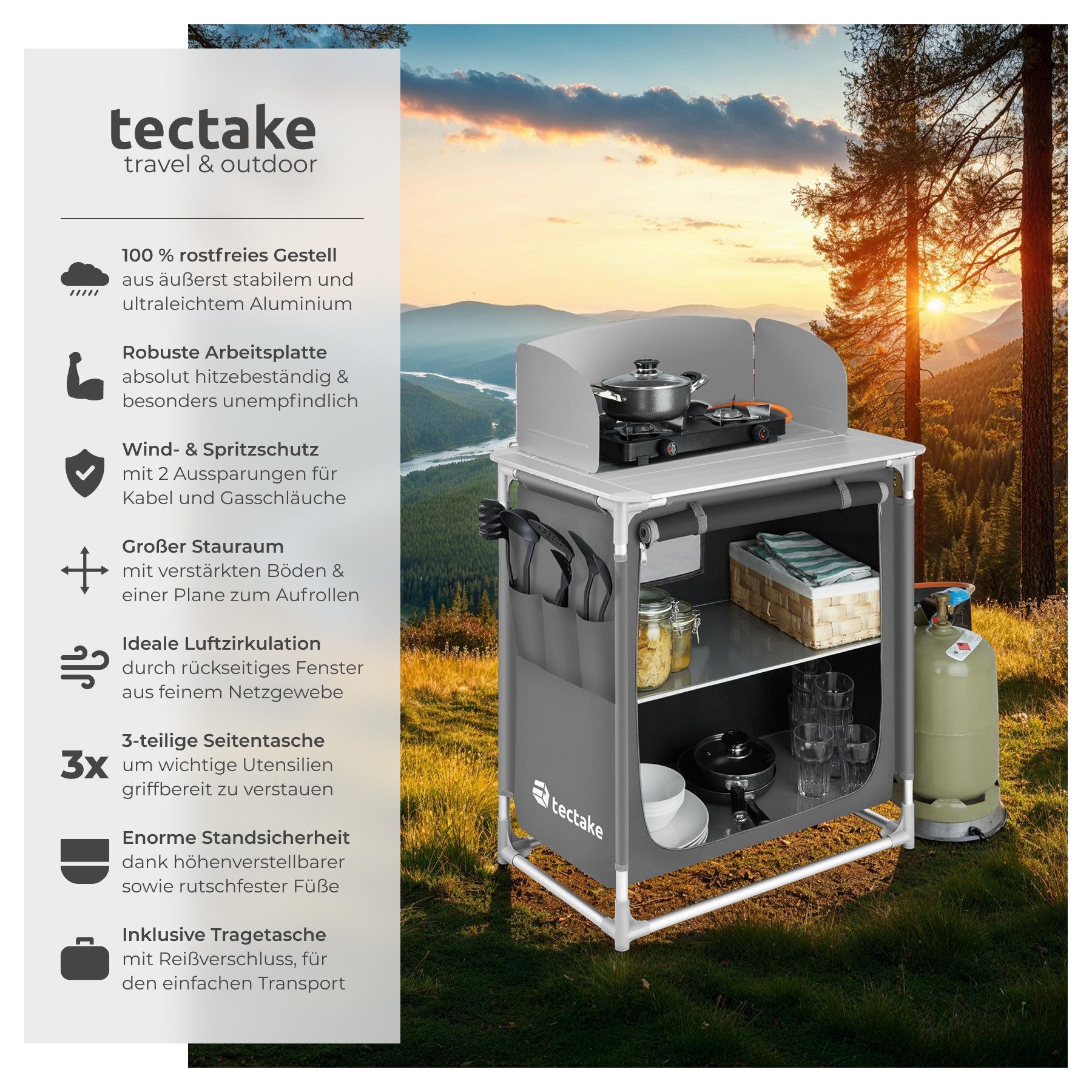 tectake Campingtisch Campingküche Premium mit 2 Fächern (1-St., 1 tlg), Seh günstig online kaufen