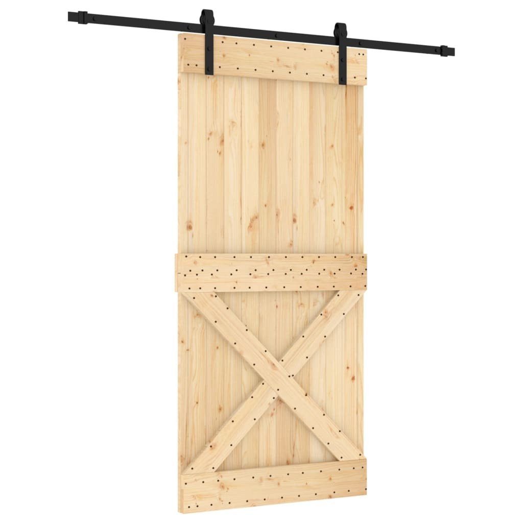 vidaXL Zimmertür Schiebetür mit Beschlag schwarz 95x210 cm Massivholz natur Kiefer Zimm
