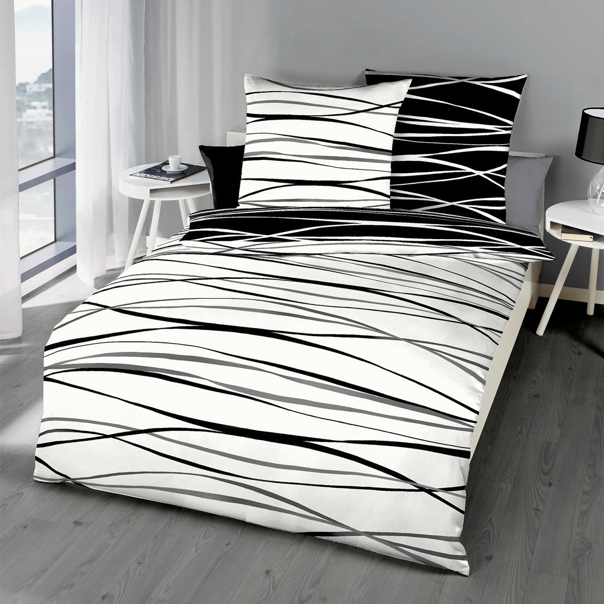 TRAUMSCHLAF Bettwäsche Bibermotion black&white, Biber, 2 teilig, warme weic günstig online kaufen