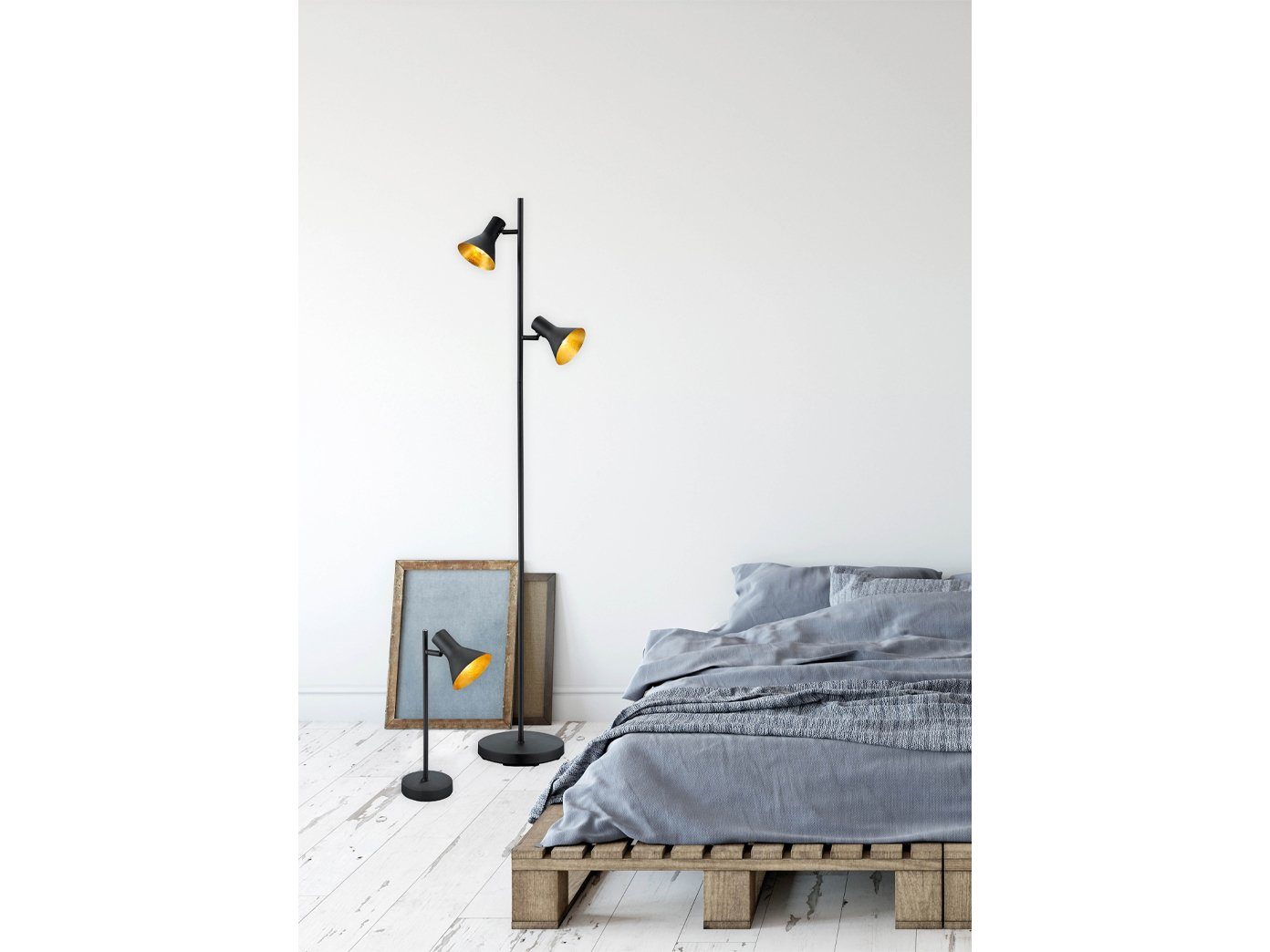 Reality Leuchten LED Wandstrahler, Extern dimmbar über Hausinstallation, LED wechselbar, Warmweiß, innen Wandlampe Schwarz Gold-en Treppenhaus & Treppenaufgang, H 18,5cm