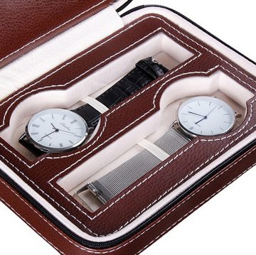 BAYLI Schmucketui Uhrenetui für 4 oder 8 Uhren, Uhrenbox aus Kunstleder mit Reißverschlu