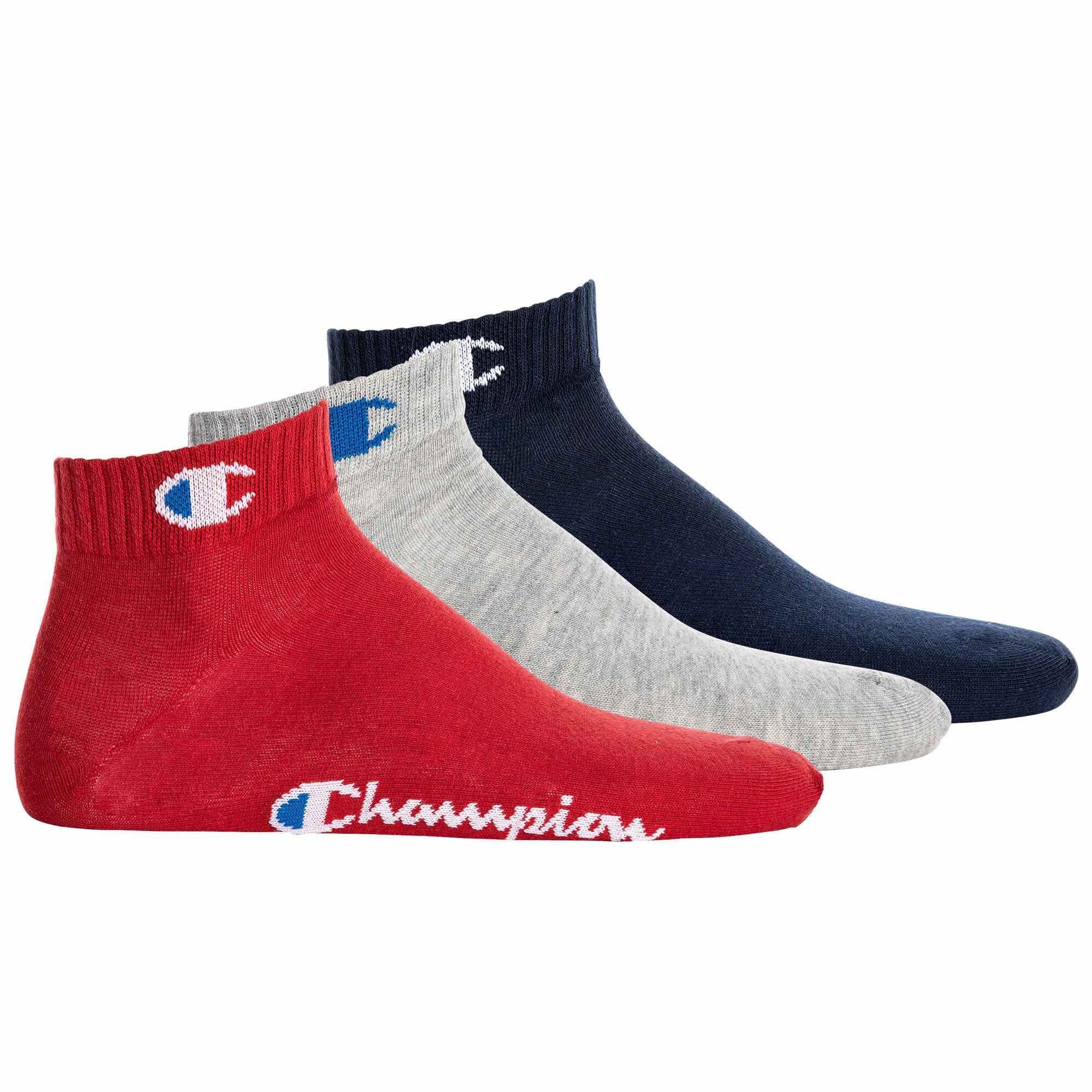Champion Sportsocken Unisex Socken, 3 Paar - Quarter Socken Basic Rot/Grau/Dunkelblau