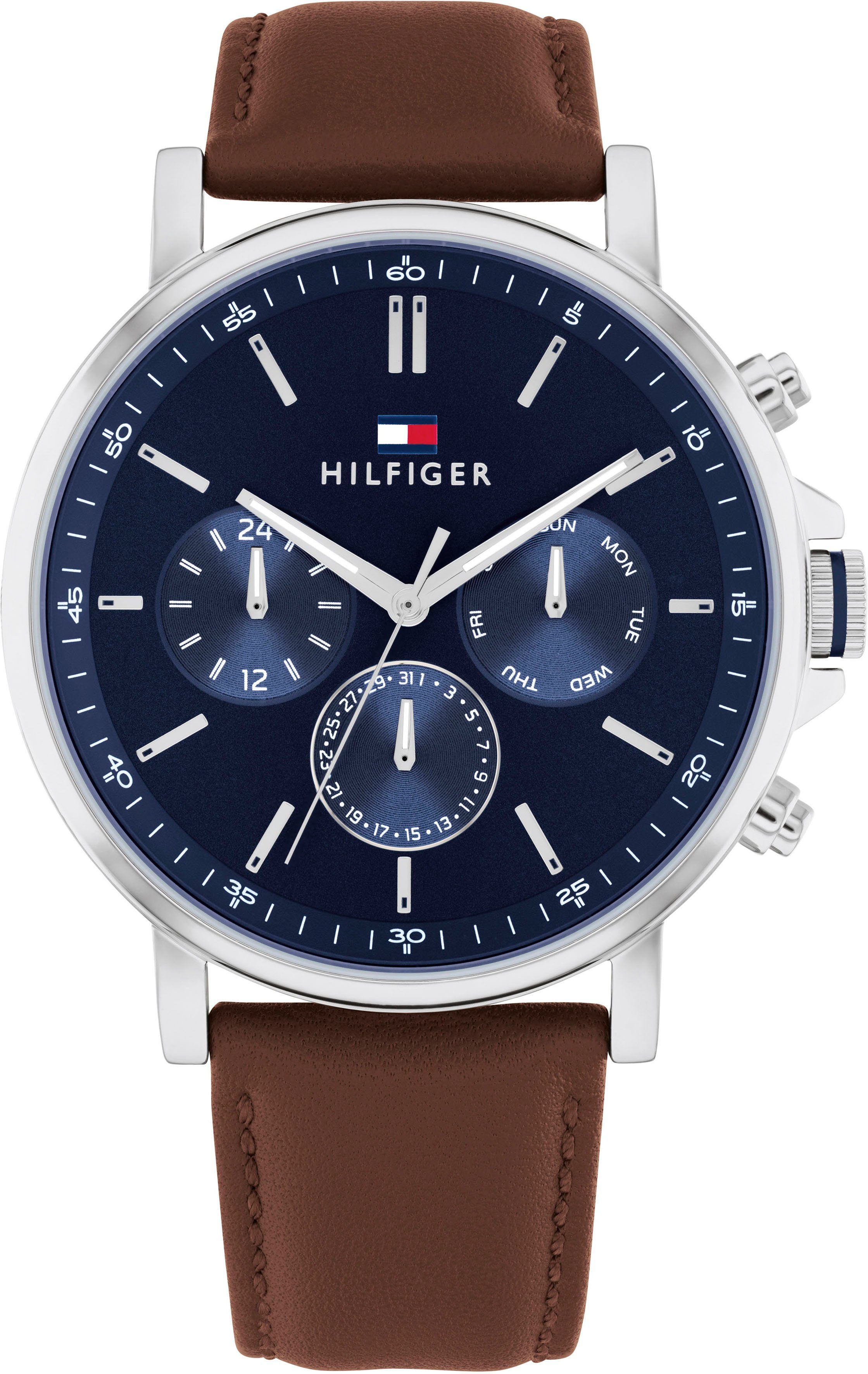 Tommy Hilfiger Multifunktionsuhr 1710585, Quarzuhr, Armbanduhr, Herrenuhr, Datum, 12/24-Std.-Anzeige, analog