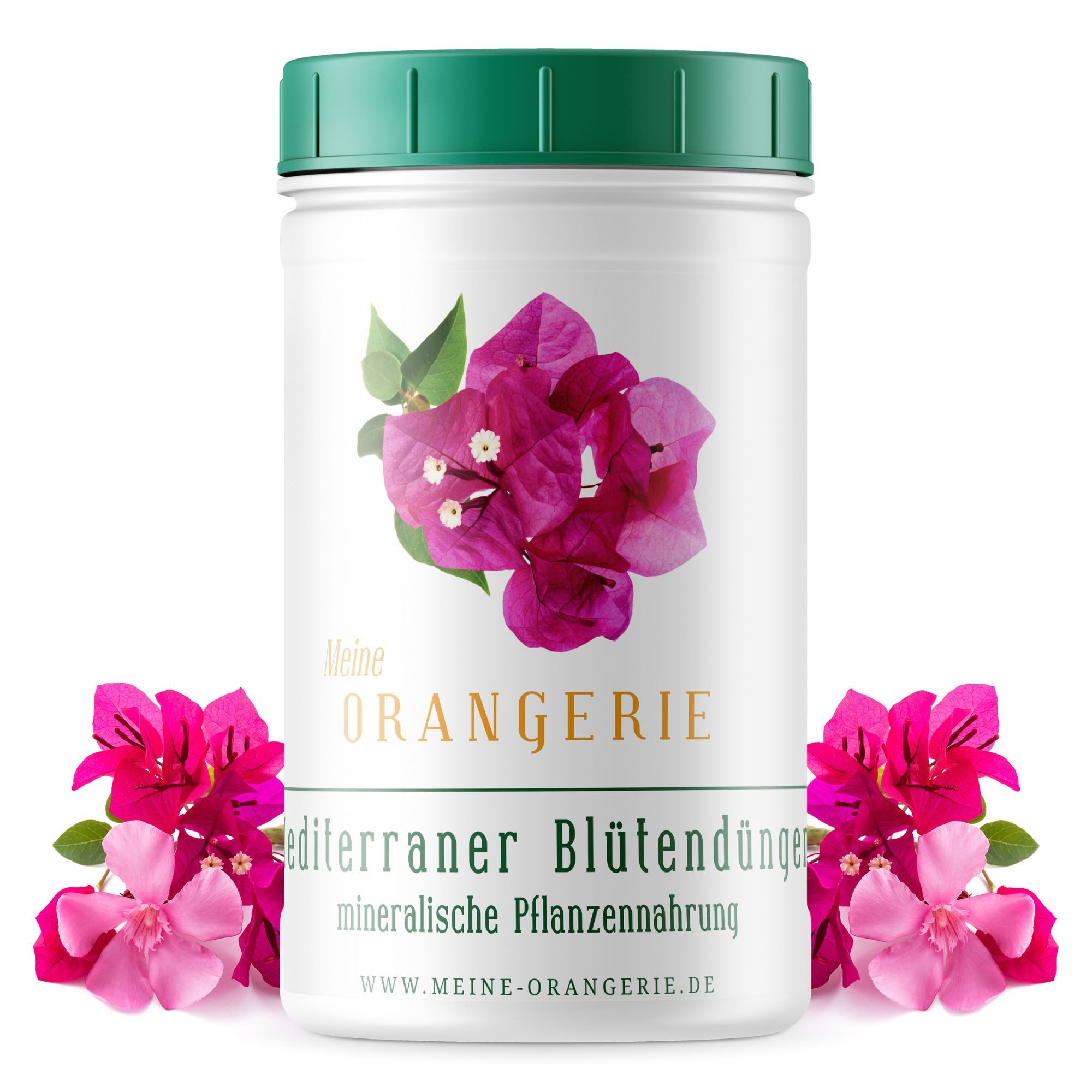 Meine Orangerie Spezialdünger Premium Pflanzendünger für alle mediterrane Blühpflanzen, Dose, 1-St., Blühpflanzen Dünger Made in Germany, fördert Blütenreichtum & gesundes Laub den ganzen Sommer