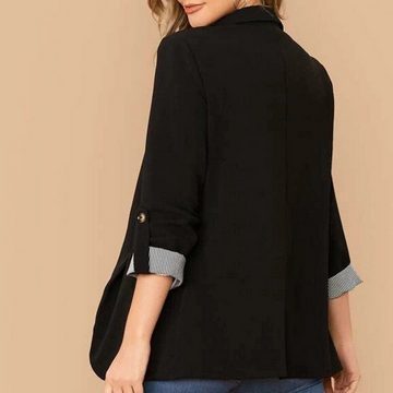 AFAZ New Trading UG Anzugsakko Damen Anzugjacke Schmaler Cardigan mit Patchwork Revers Slim-Fit Sakko