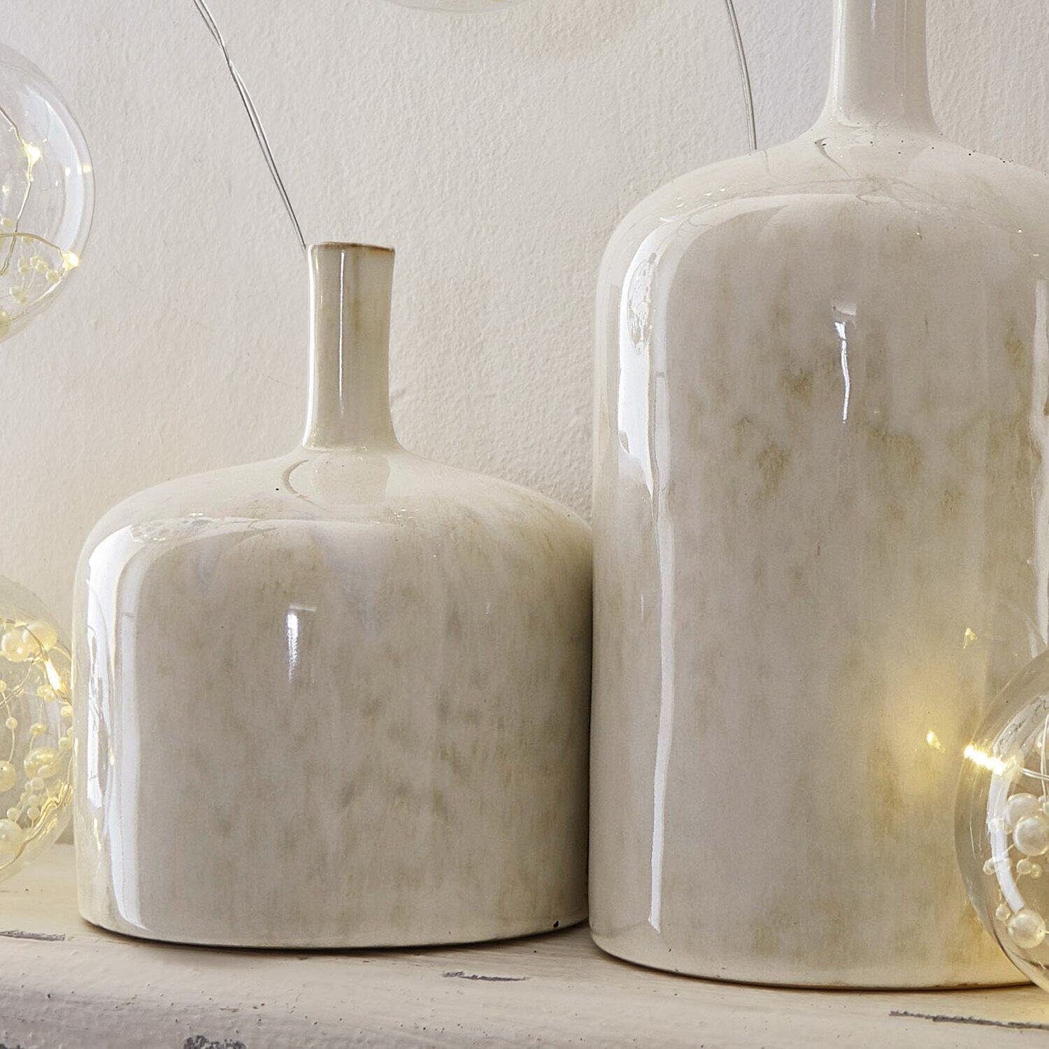 Mirabeau Tischvase, elegante Wohnzimmer Vasen in Creme aus Keramik handgefertigt (2er Set, handlasiert, individuelles Muster, inkl. 2 unterschiedliche Vasen), Vase1: H 24 cm, Ø 12 cm, ca. 1,8 l; Vase2: H 16 cm, Ø 12 cm, ca. 1,0 l