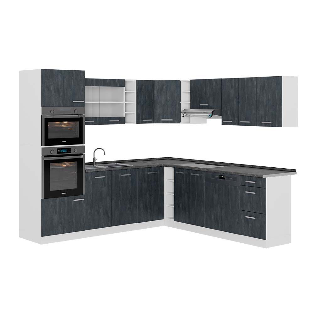 Front: Schwarz Beton | Arbeitsplatte: Anthrazit