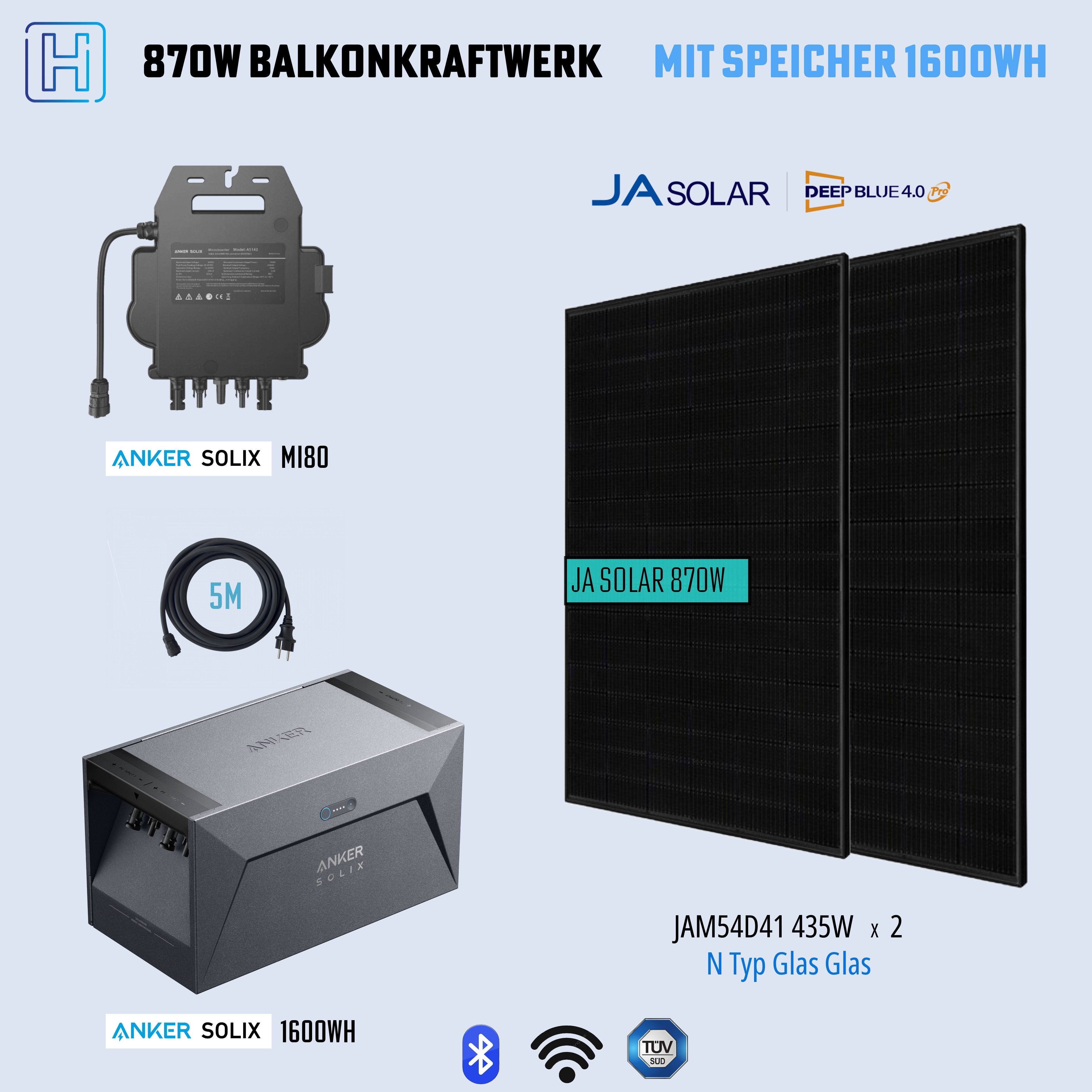 Anker Solaranlage Balkonkraftwerk 870W Anker Solix Solution, Monokristallin, (1600Wh Speicher