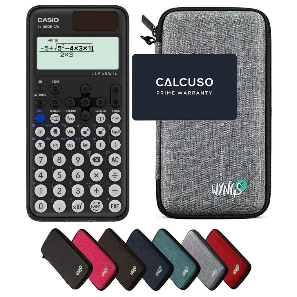 CASIO Taschenrechner fx-85DE CW ClassWiz inkl. WYNGS Schutztasche Hellgrau