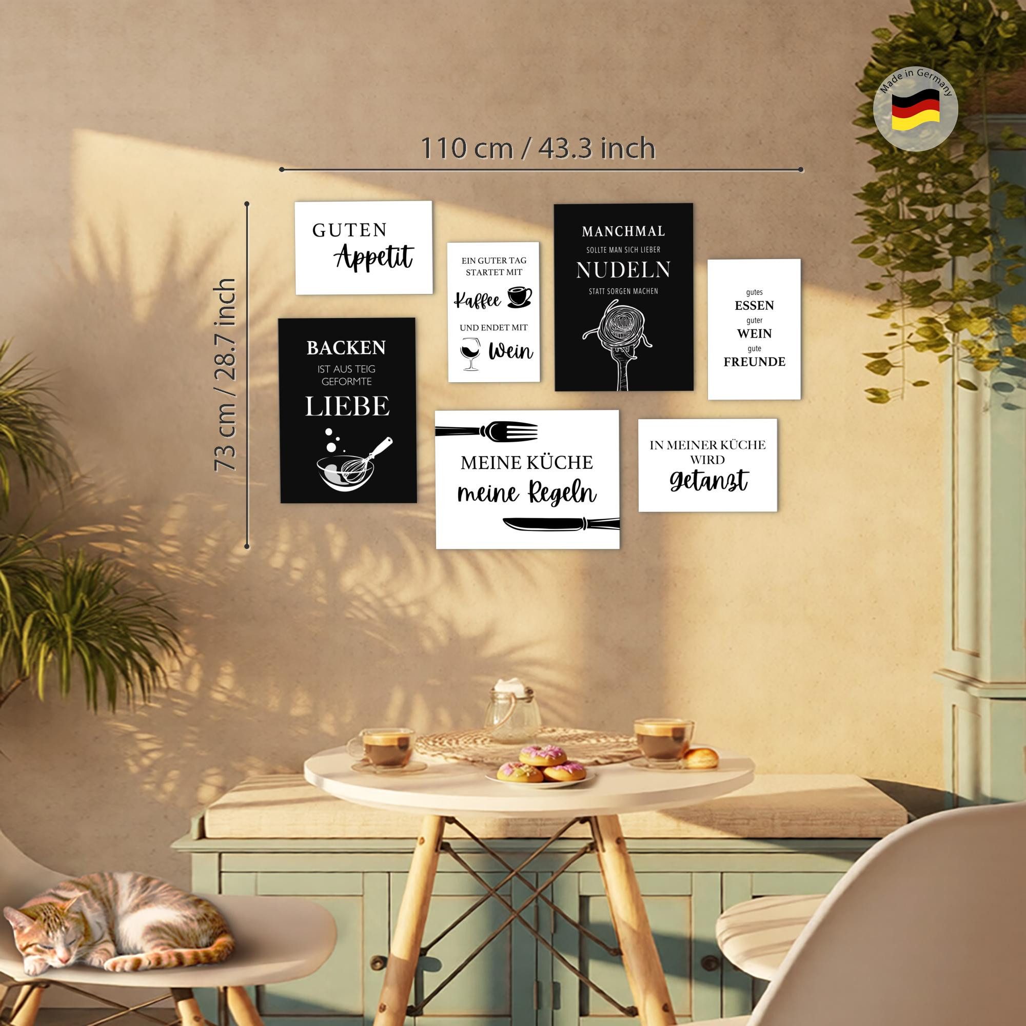 Novart Wandbild Küche Schwarz Weiss Esszimmer Küchenbilder Set, (7 St)