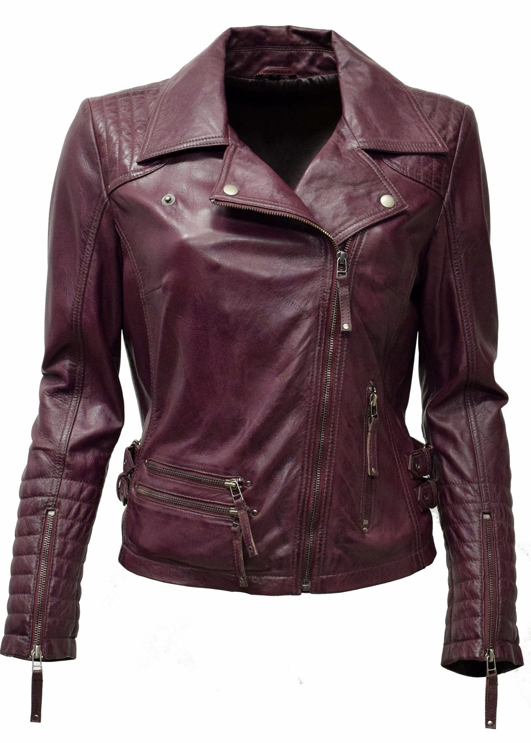 Zimmert Leather Lederjacke Cara Cognac, Rot, Burgund, Knautschiges Leder, l günstig online kaufen