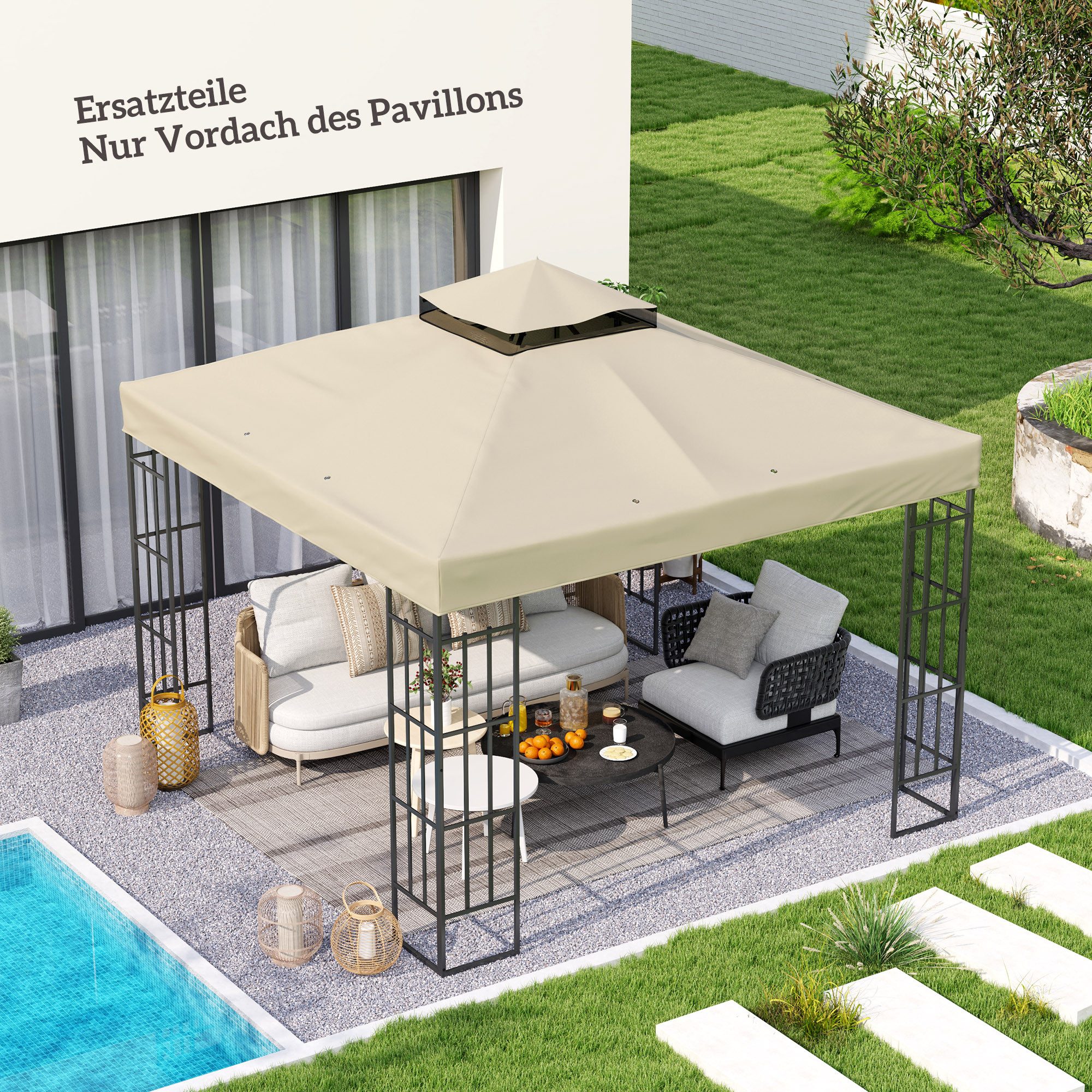 Outsunny Pavillon-Ersatzdach 3 x 3 m, wasserabweisend, 370 g/m², 300 x 300 cm (Regenschutz Ersatzbezug, Ersatzdach Schutzhaube), aus Oxford-Stoff, 370 g,m², Cremeweiß