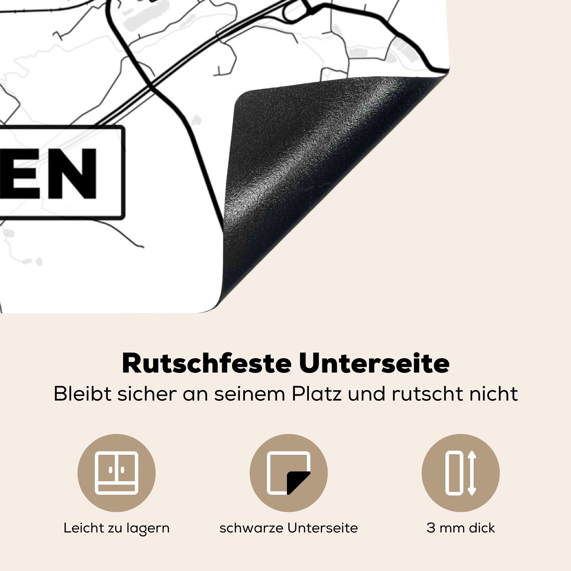 (1 cm, Ceranfeldabdeckung, - küche für 78x78 MuchoWow - tlg), Arbeitsplatte Herdblende-/Abdeckplatte Karte Vinyl, - Karte Stadtplan, Ratingen