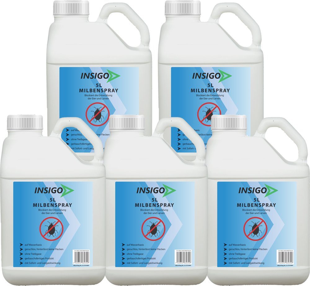 Milben-Spray Anti Ungezieferspray, ätzt auf INSIGO Milben-Mittel 25 l, Langzeitwirkung / Insektenspray Wasserbasis, geruchsarm, brennt mit nicht,