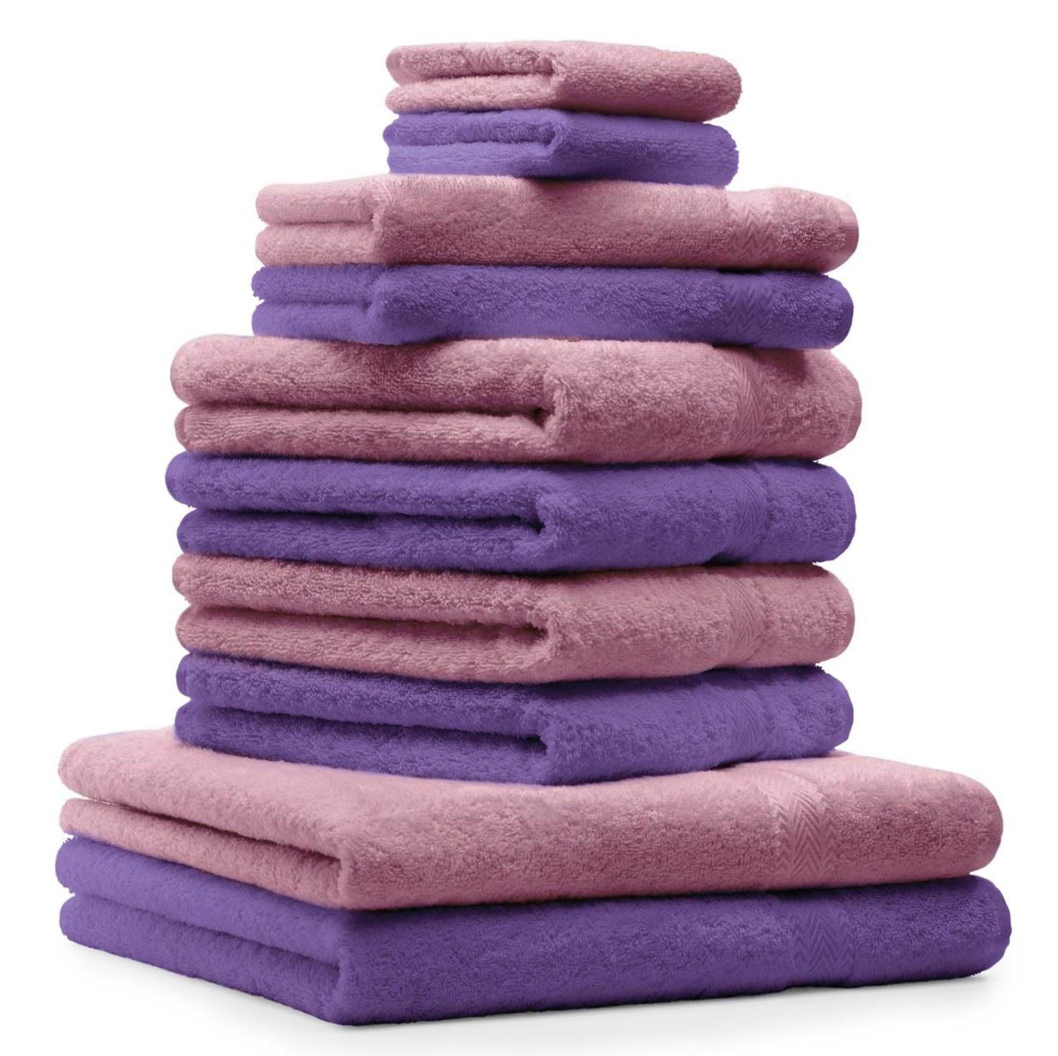 Lila, Set (10-tlg) Farbe Handtuch-Set 10-TLG. & Premium Handtuch Altrosa Betz Baumwolle,