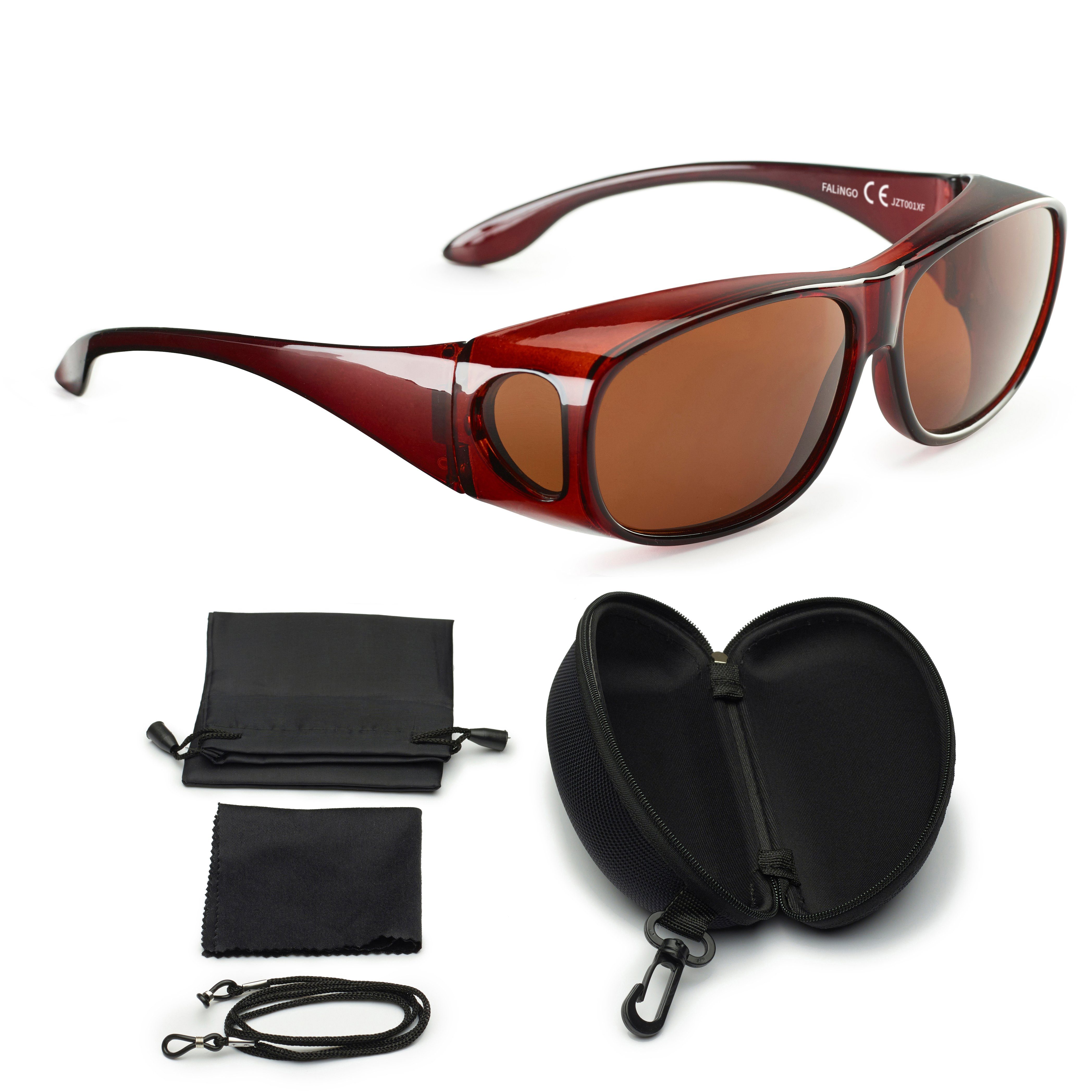 FALINGO Sonnenbrille Überzieh Sonnenbrille Überziehbrille CLASSIC EDITION polarisiert UV400 Extrablenden an Ober- und Unterseite schützen vor Sonne und Wind