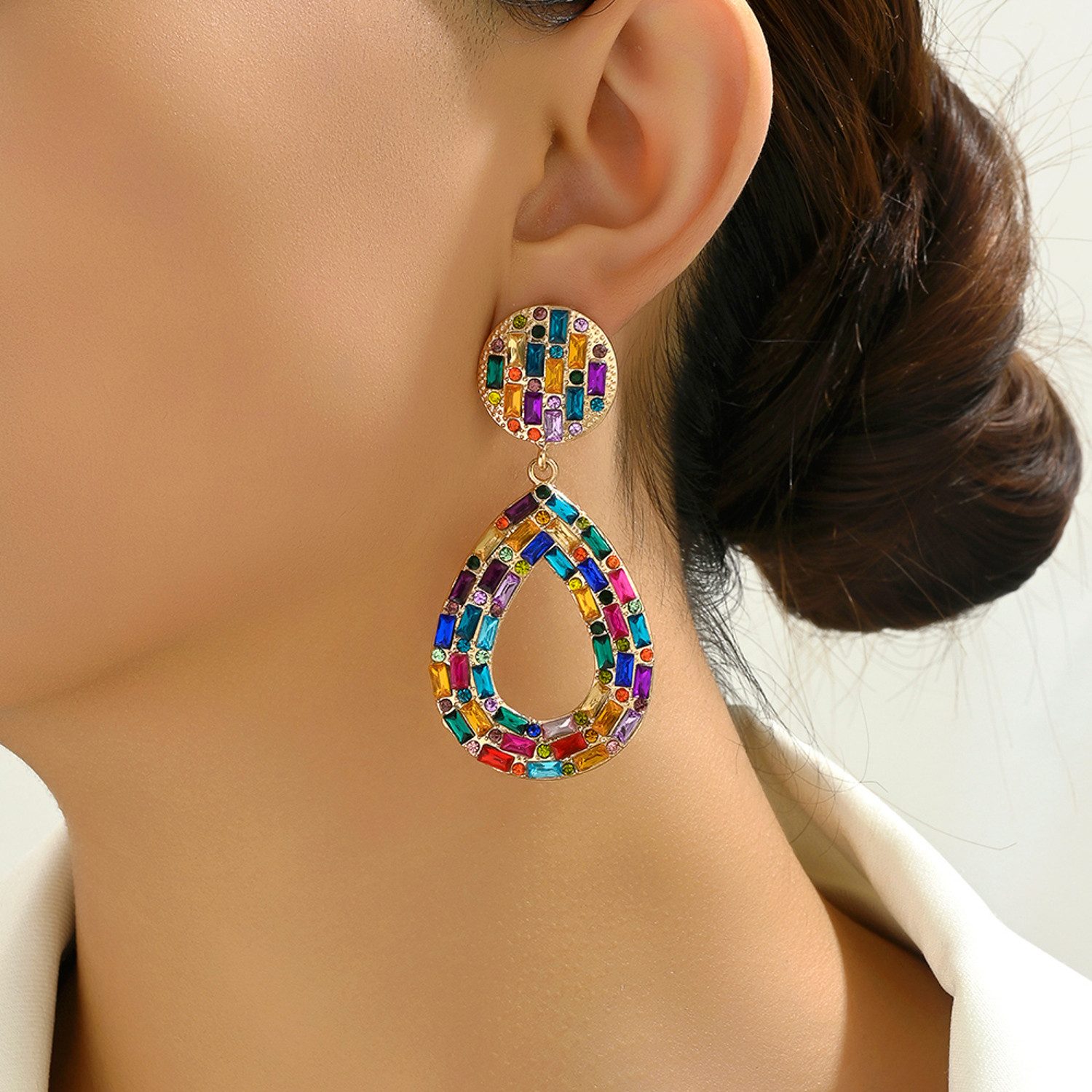 KARMA Paar Ohrhänger Damen Ohrringe bunt, schwarz od. Pink 7 cm (Festivalschmuck, 2-tlg., Sommer Accessoire Statement-Ohrschmuck), modern Damenohrringe Tropfen groß