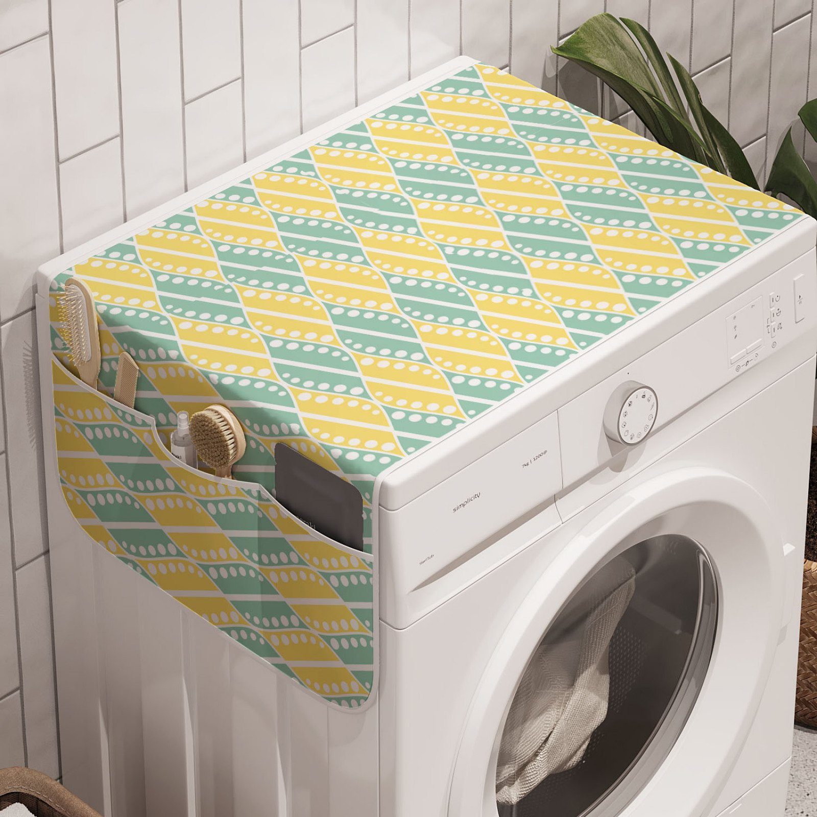 Abakuhaus für und Trockner, Anti-Rutsch-Stoffabdeckung Gepunktete Waschmaschine Geometrische Abstrakt Badorganizer Pastell