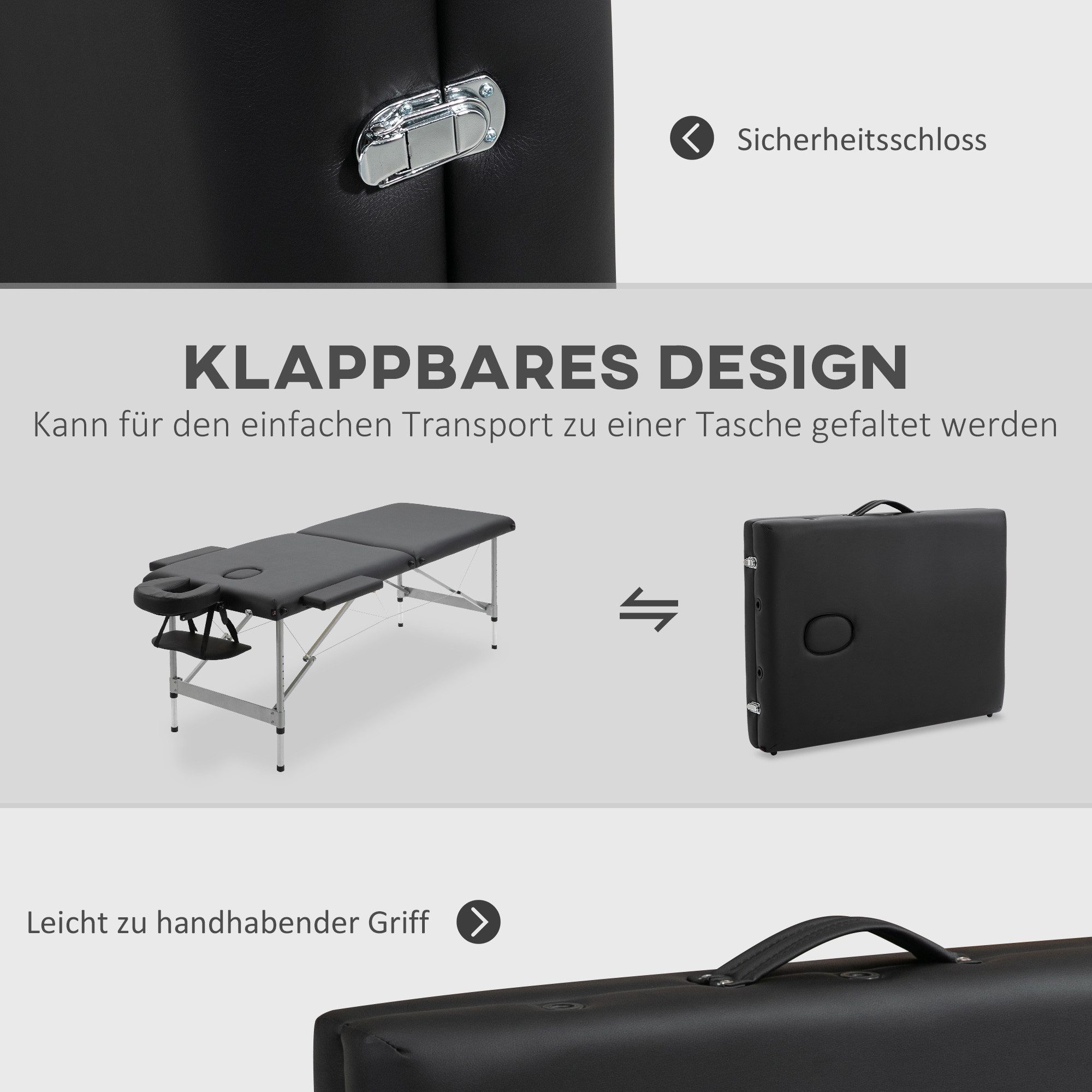 MC Star Massageliege klappbar Professioneller 7-Zonen Massagetisch, höhenverstellbar (belastbar bis 130kg, ideal für Spa & Salon, Schwarz)