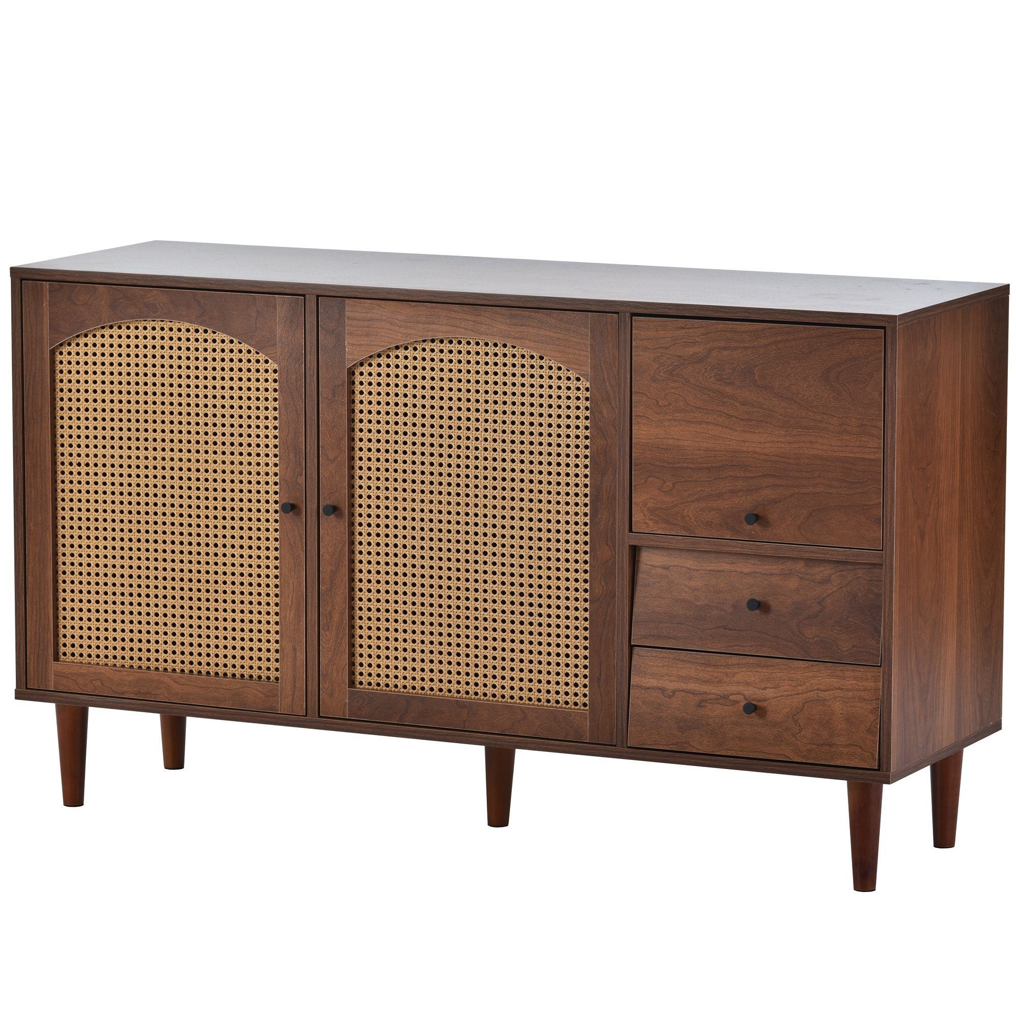 Odikalo Sideboard mit Rattan Einsatz 3Türen 2 unregelmäßigen Schubladen 130 günstig online kaufen