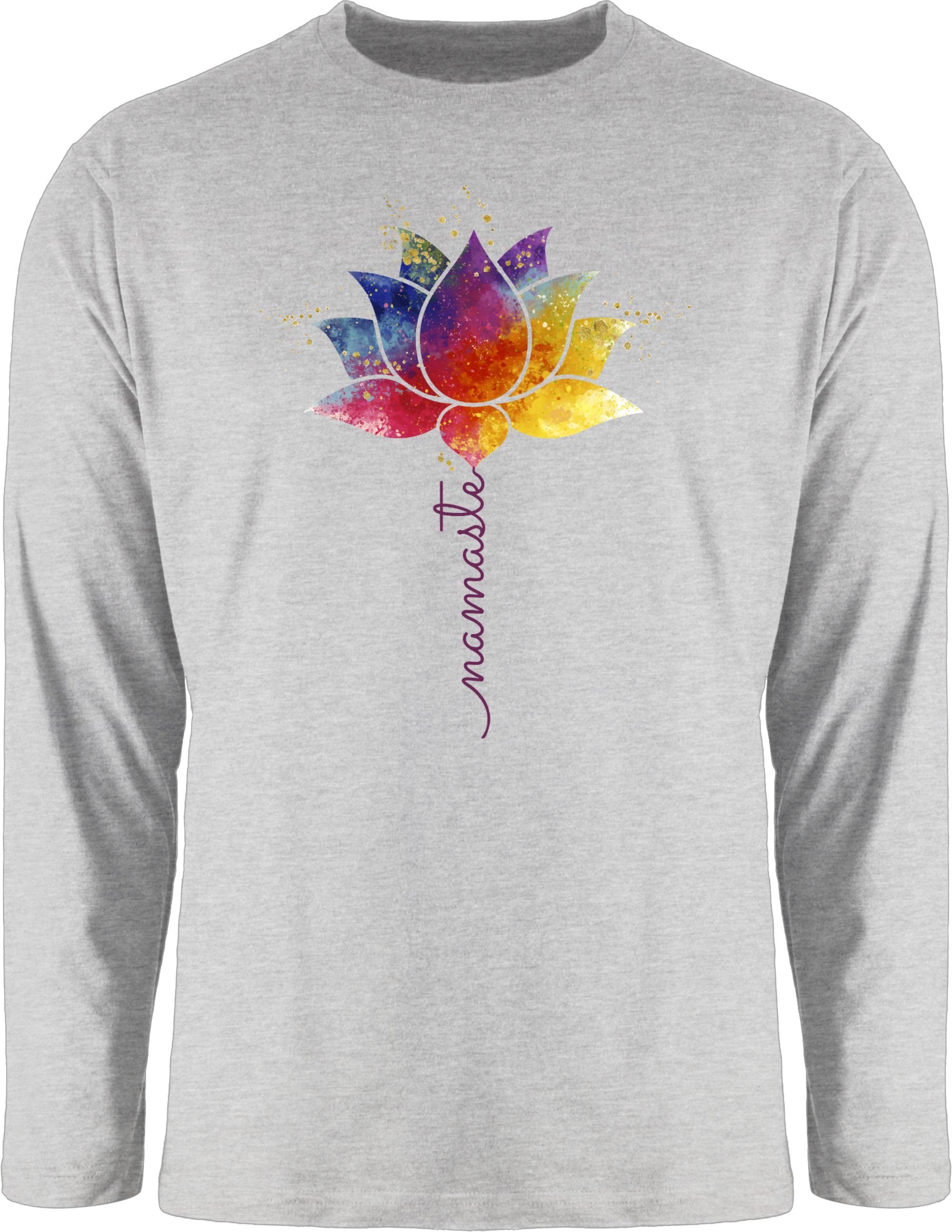 Shirtracer Rundhalsshirt Namaste Lotusblüte Yoga Mandala Spirit Wellness Meditation Yoga 2 Grau meliert
