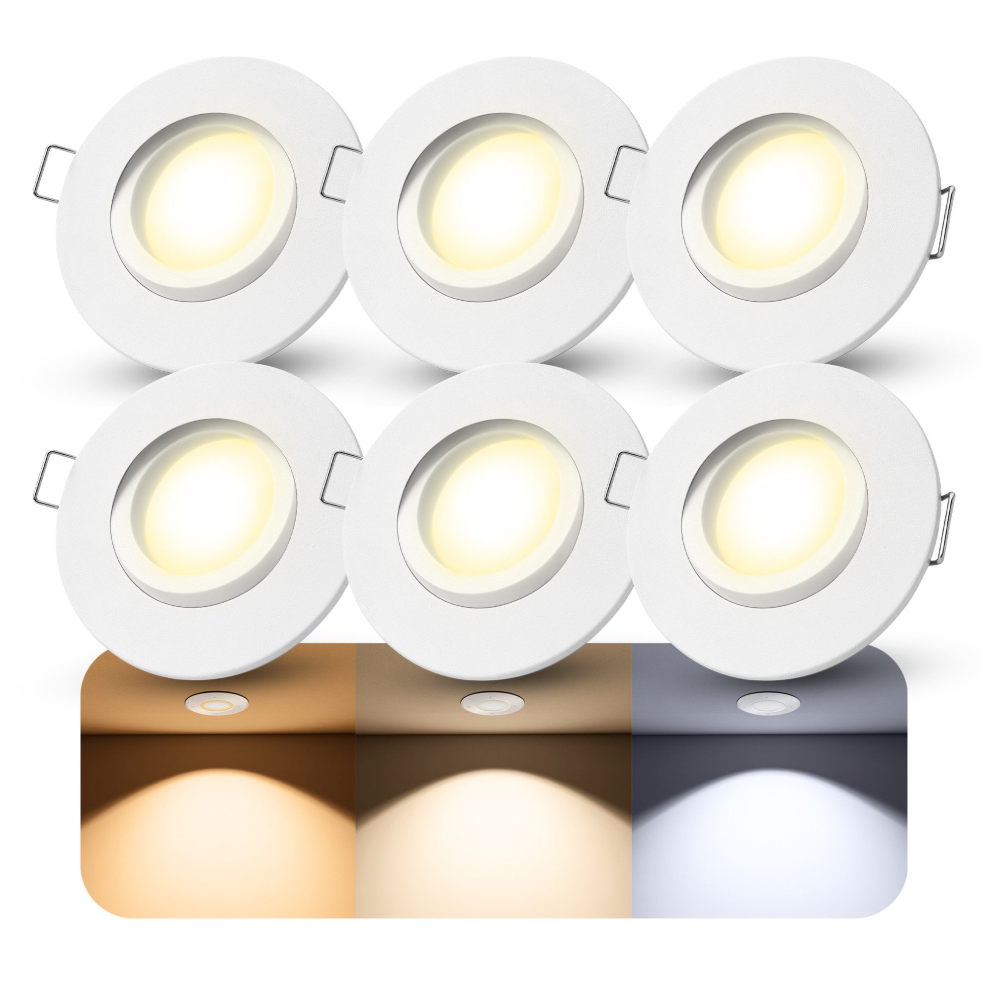 SSC-LUXon LED Außen-Deckenleuchte ORVIA Deckenspot schwenkbar IP65 mit LumiFLEX 4W 3 Lichtfarben Lampe, Neutralweiß, Warmweiß, Tageslichtweiß