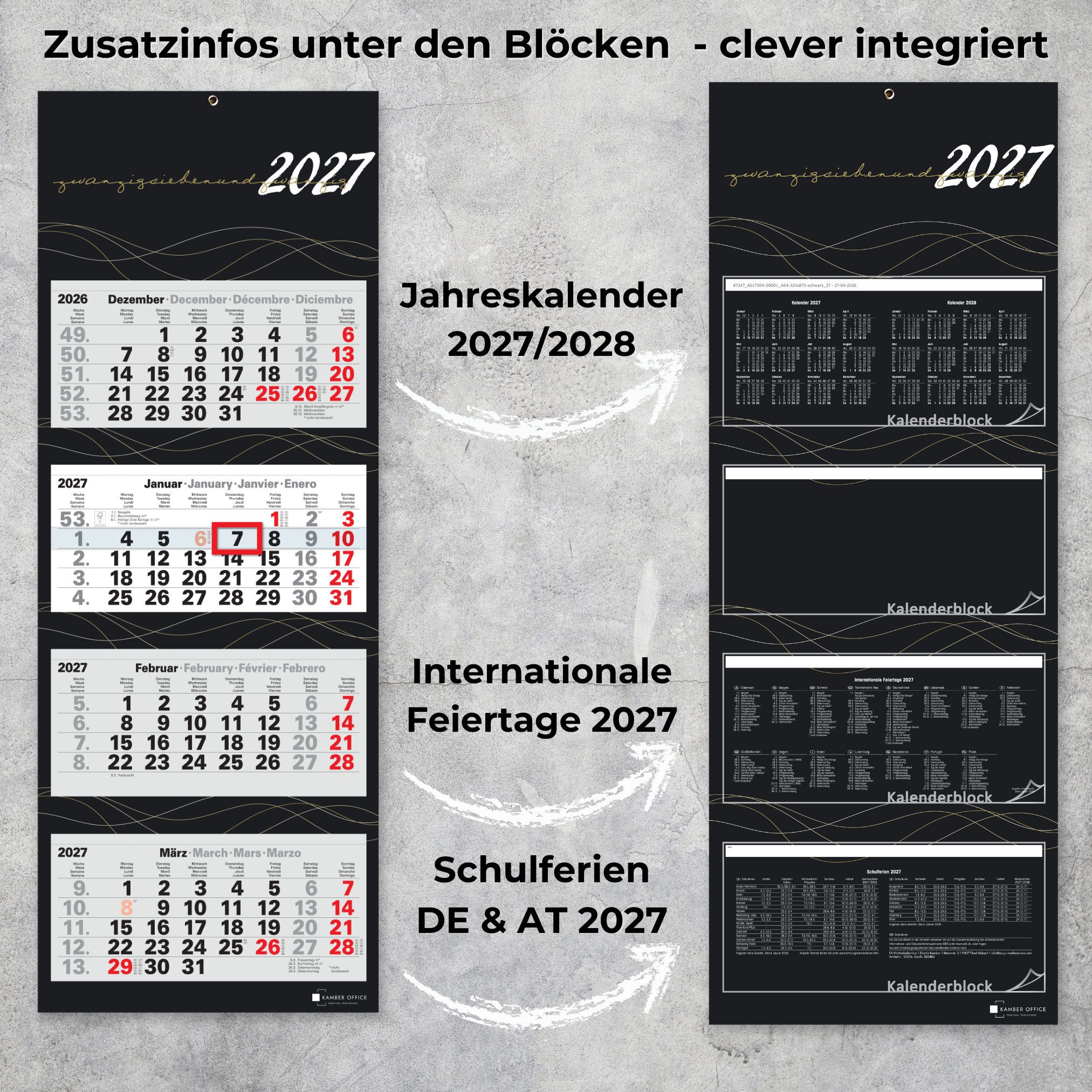 Kamber Office Wandkalender 4-Monatskalender 2027 mit Schieber Büro Kalender, Viermonatskalender 2027 groß mit Datumsschieber Jahreskalender faltbar – Bild 4 von 5