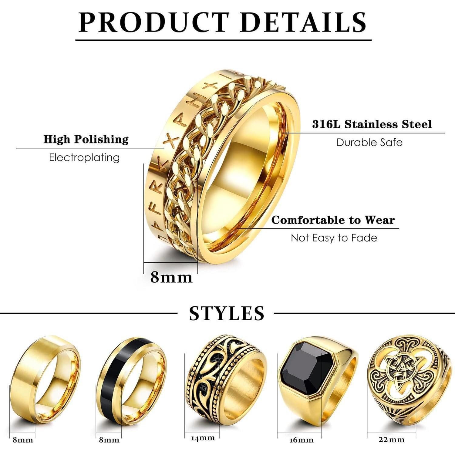 LuxusKollektion Ring-Set Ringe Herren Edelstahl 6er Set Wikinger Gothic Gold