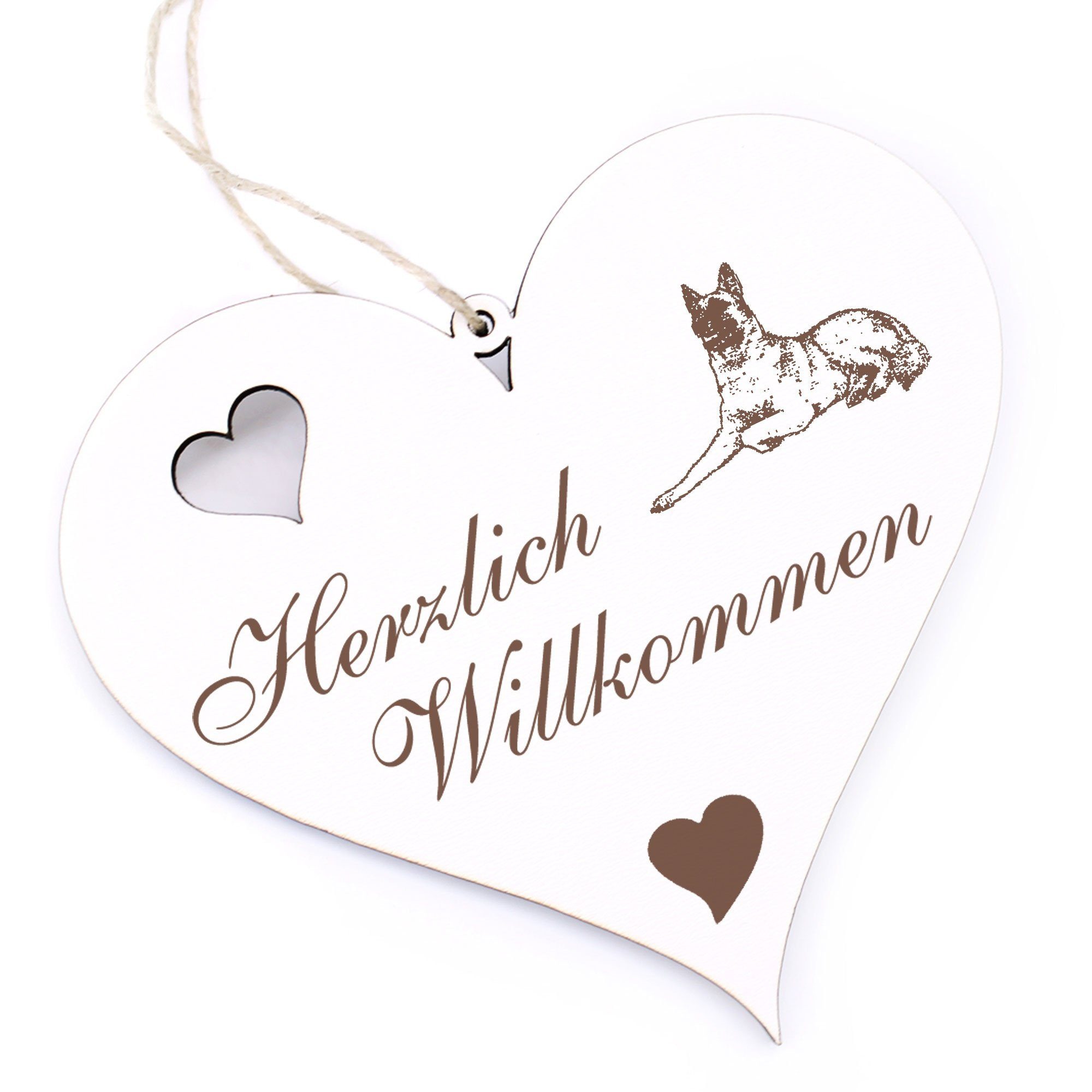 Dekolando Hängedekoration Herzlich Willkommen - Malinois Belgischer Schäferhund - 13x12cm