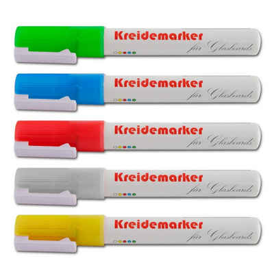 Office Marshal Whiteboard Marker Kreidemarker, verschiedene Farben, Whiteboard, (5-tlg), Non-permanent (Whiteboard-Eignung)