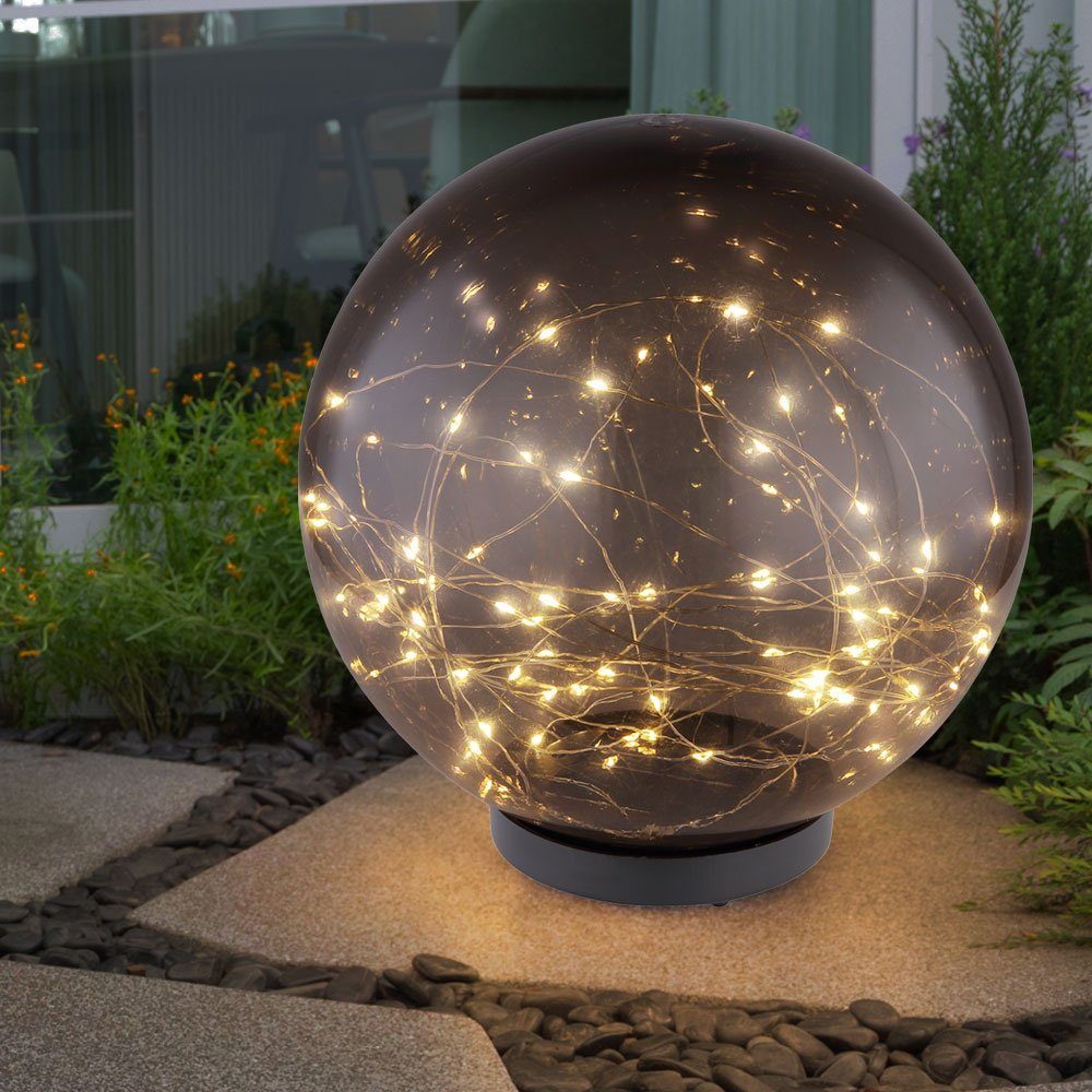 Lichterkette Garten Lampe rauch Gartenleuchte, fest LED Park Lampe Globo Warmweiß, verbaut, Solar Steh LED-Leuchtmittel Außen Kugel