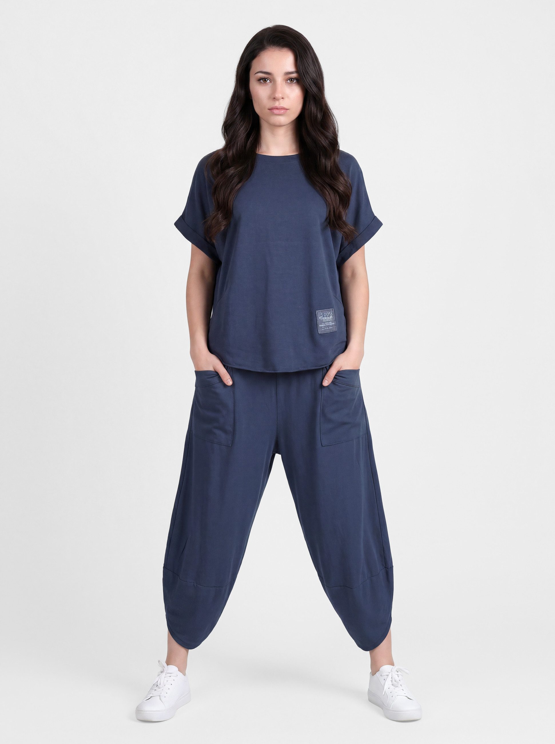 PEKIVESSA Jogginganzug Oversized Kurzarm Sweatanzug Set mit 7/8-Hose (2-tlg), Sweatshirt & Sweatpants 2-tlg.