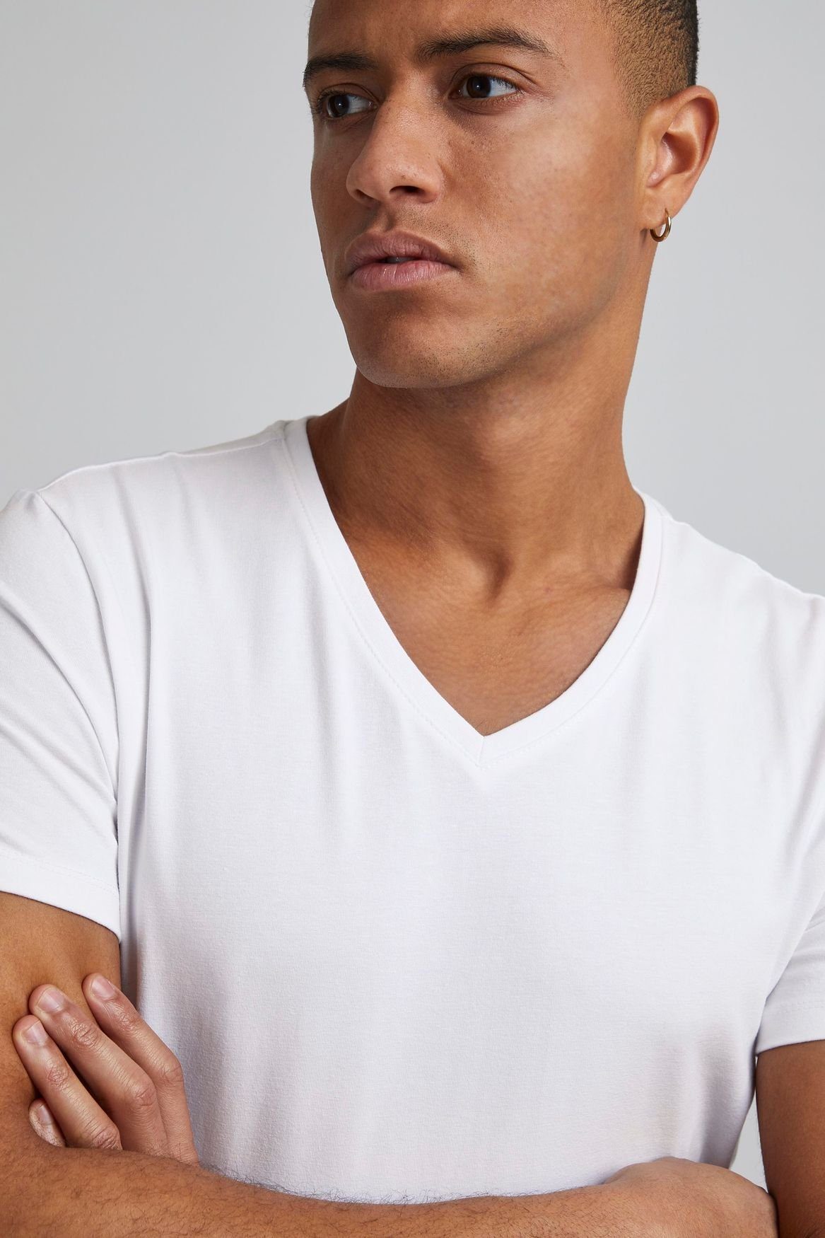 Casual Friday T-Shirt V-Ausschnitt Einfarbiges Kurzarm 4458 T-Shirt Weiß in Basic LINCOLN