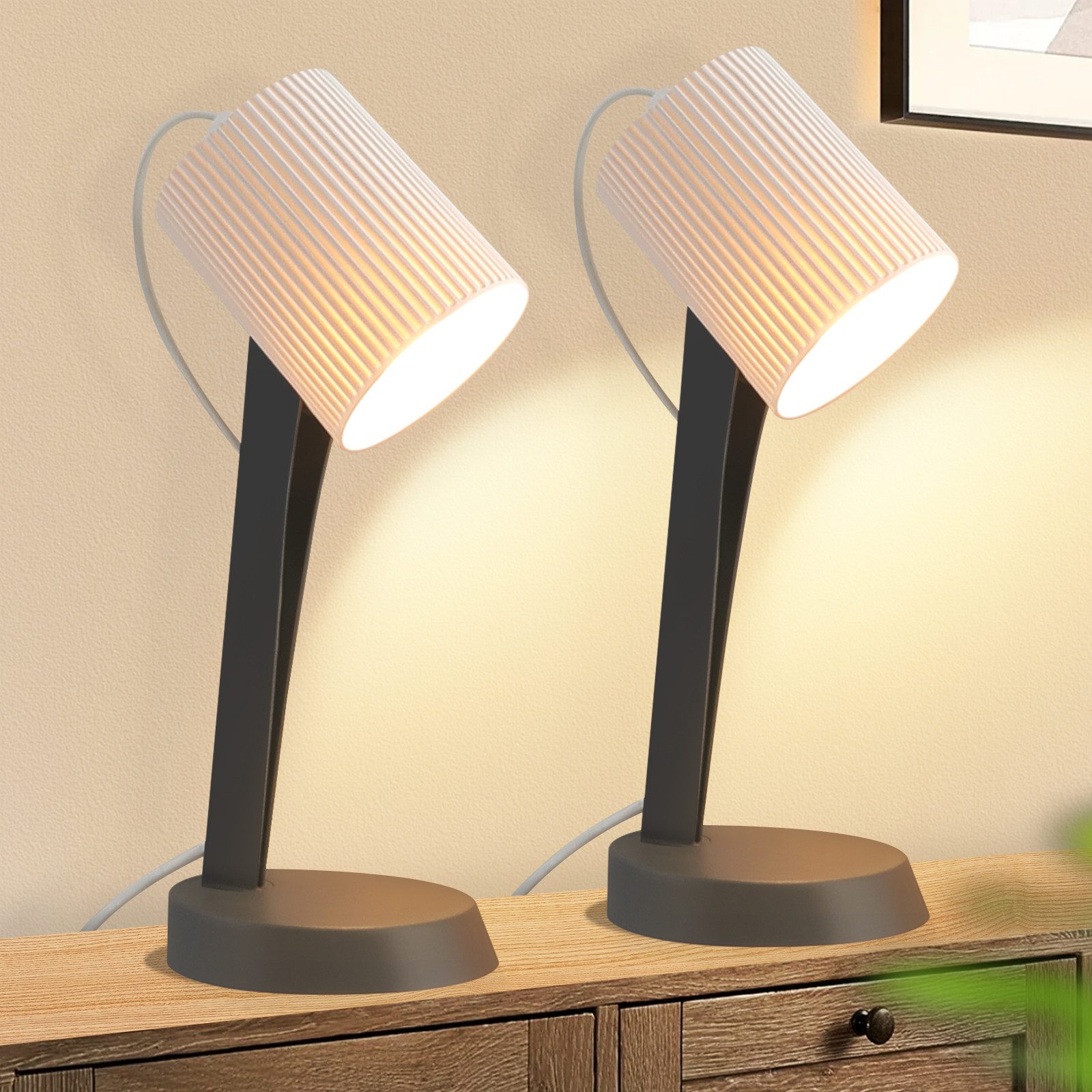 ZMH Tischleuchte Modern Landhausstil Tischlampe mit Kabel Wohnzimmer mit Ki günstig online kaufen