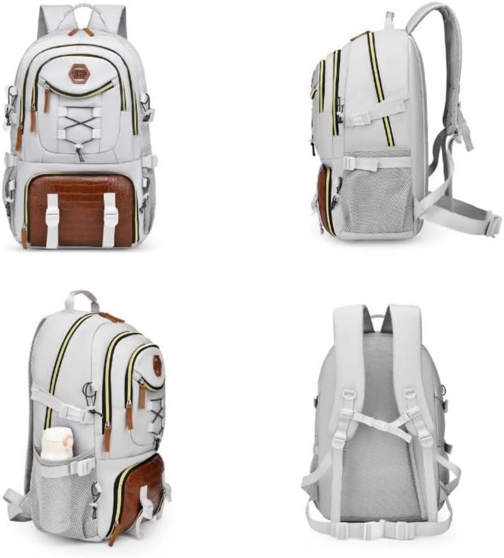 LIANNA Schulrucksack Rucksack für Damen und Herren, wasserdichter Oxford-Stoff mit (Set, großem Fassungsvermögen, lässiger Rucksack für Reisen und Wandern), aus echtes Leder, echtes Leder, Hergestellt in Italien, inkl.