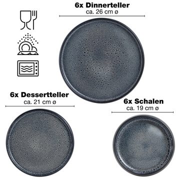 Moritz & Moritz Tafelservice Tafel Service Grau Reaktiv (18-tlg), Steinzeug, Kombigeschirr für 6 Personen