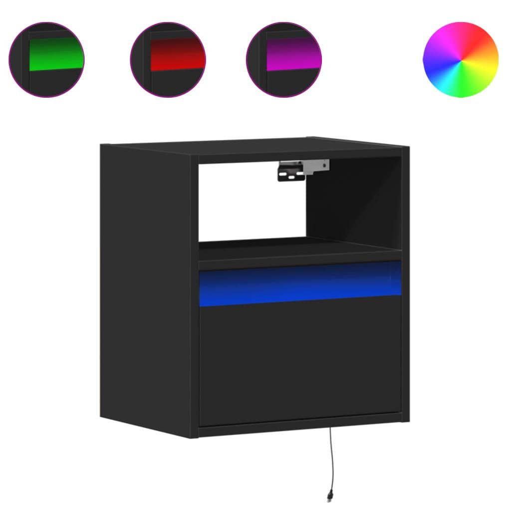 vidaXL Nachttisch Wand-Nachttisch mit LED-Leuchten Schwarz günstig online kaufen