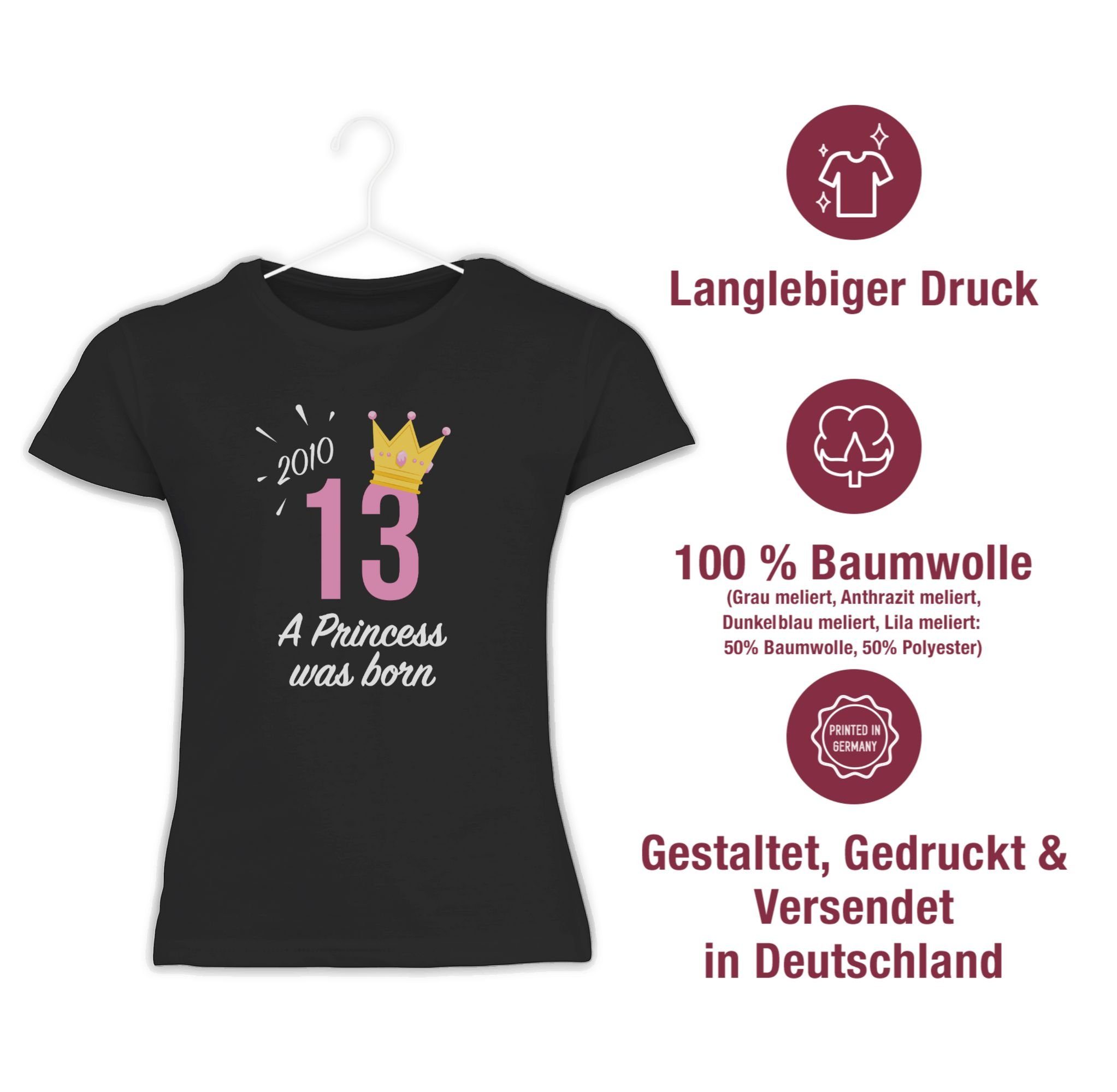 Princess 13. 2010 Dreizehnter T-Shirt 1 Mädchen Schwarz Geburtstag Shirtracer