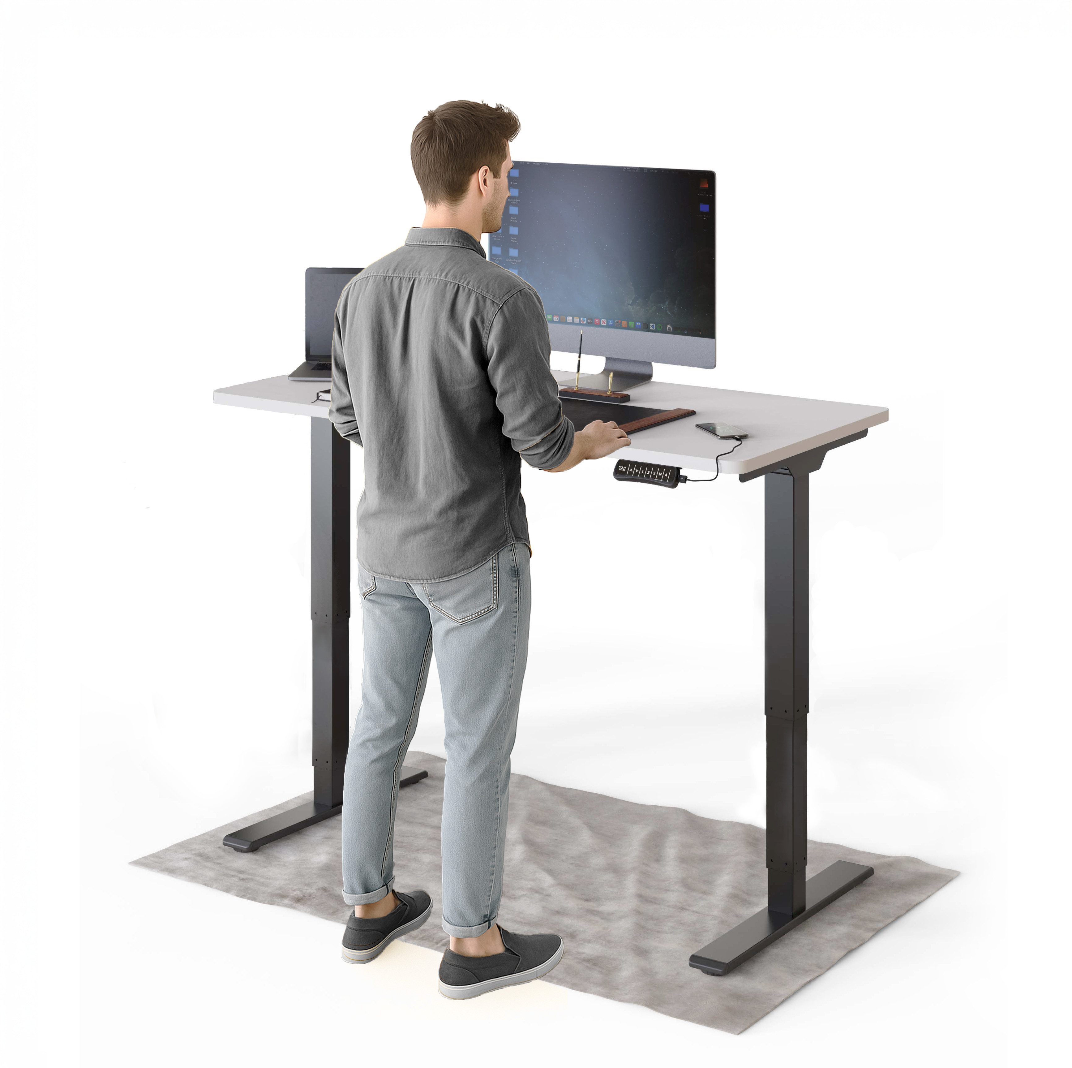 DESKSPACE Schreibtisch Pro Plus Höhenverstellbarer Elektrischer Schreibtisch (Komplettset mit Tischgestell und Tischplatte), mit Memory Funktion und Kollisionsschutz