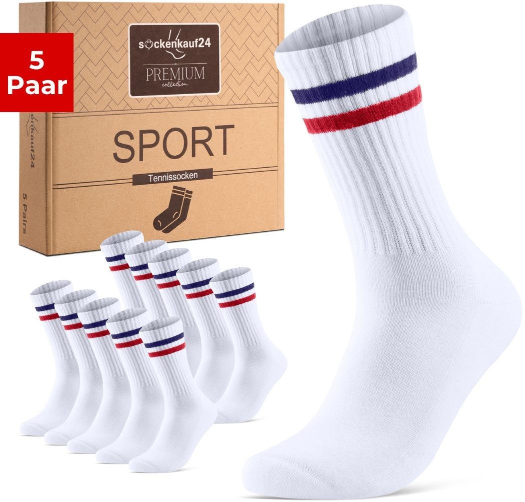 sockenkauf24 Tennissocken Sportsocken Damen & Herren Atmungsaktive Premium Crew Socken (5 Paar) verstärkte Ferse & Fußspitze, gepolsterte Sohle, Baumwolle