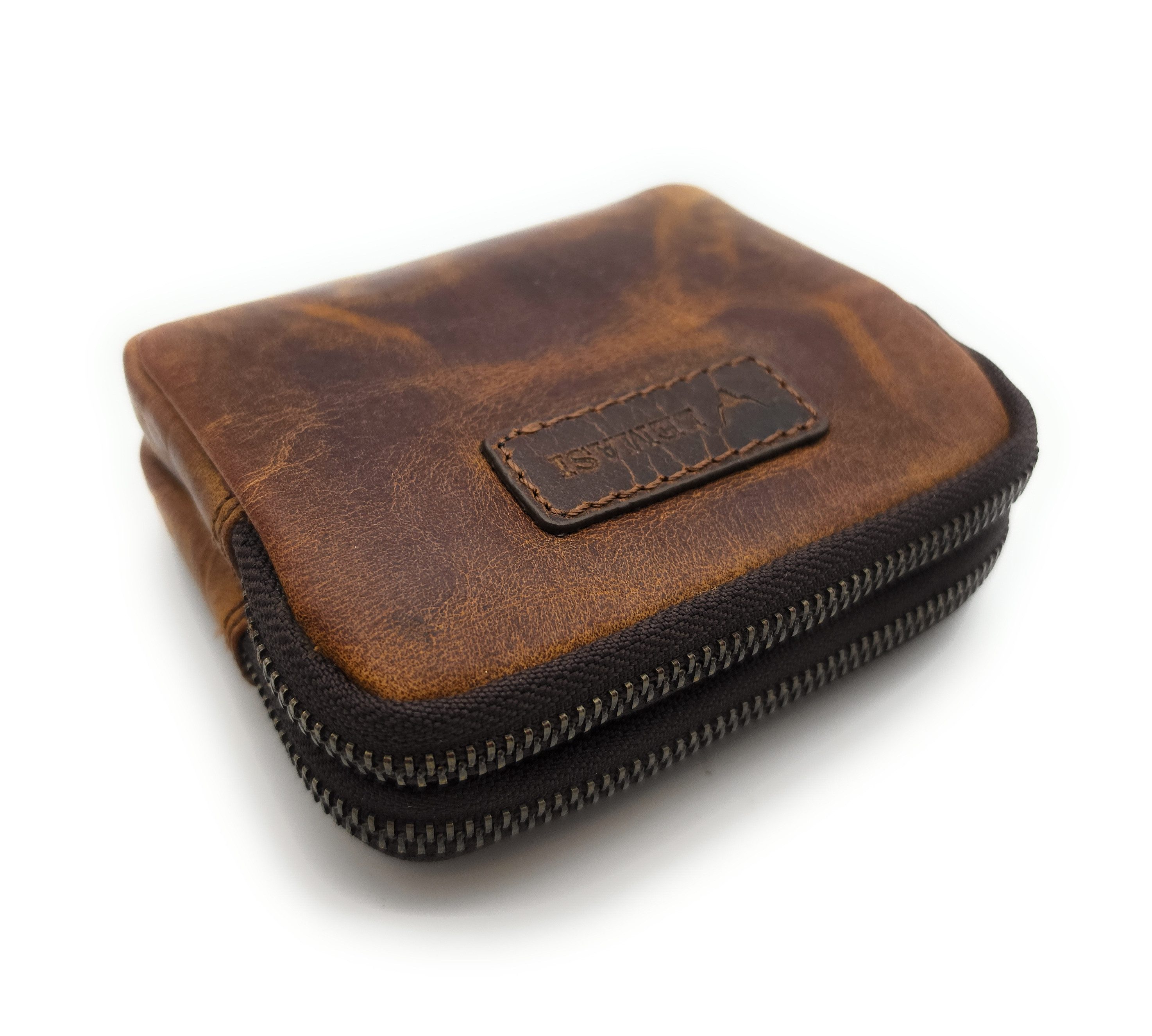 Lemasi Gürteltasche Mini Hüfttasche Büffel-Hunterleder - Braun - 2 Reißverschlussfächer