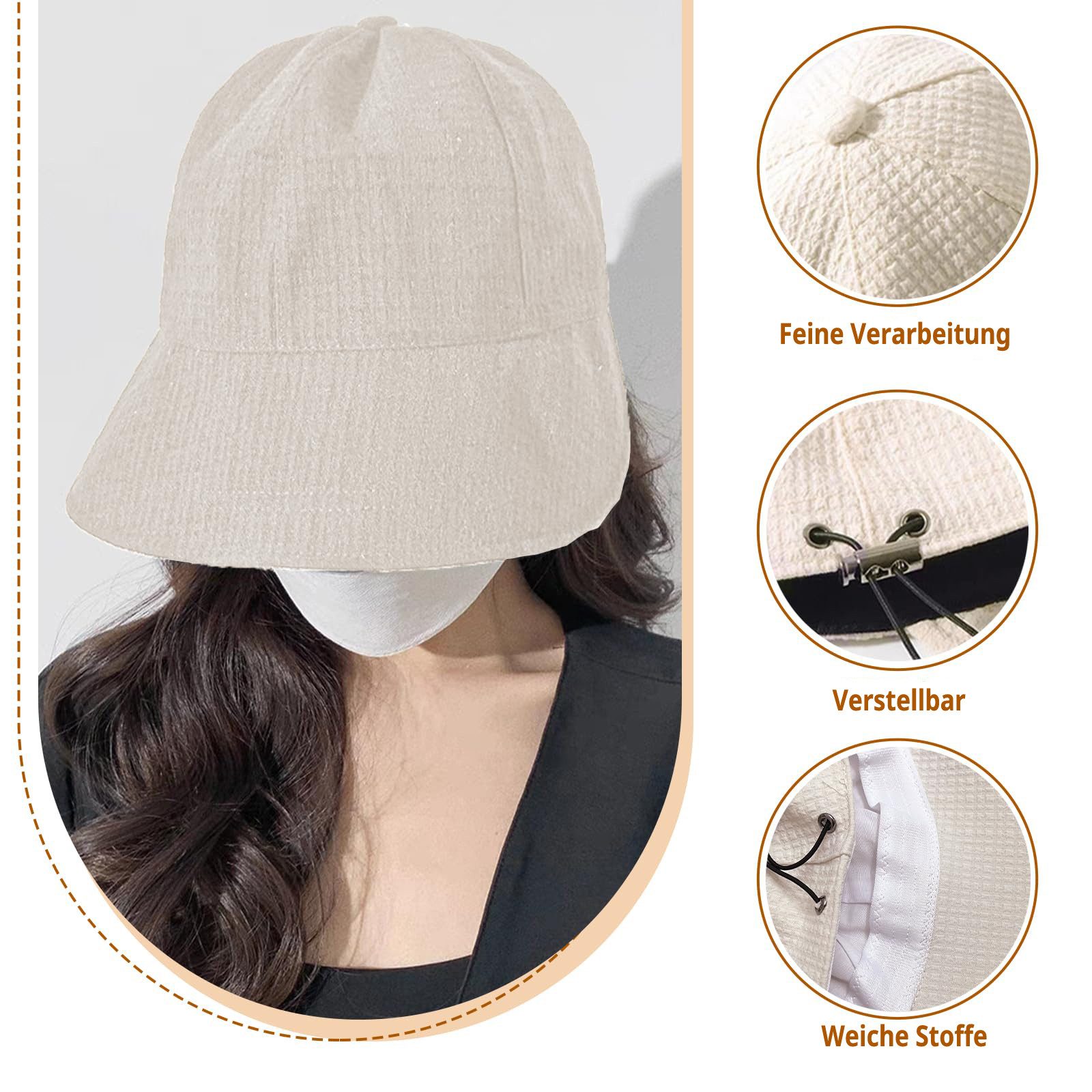 Zaewry Sonnenhut Damen faltbarer Sonnenschutzhut, eitkrempiger Sommer-Strohhut mit UV-Schutz