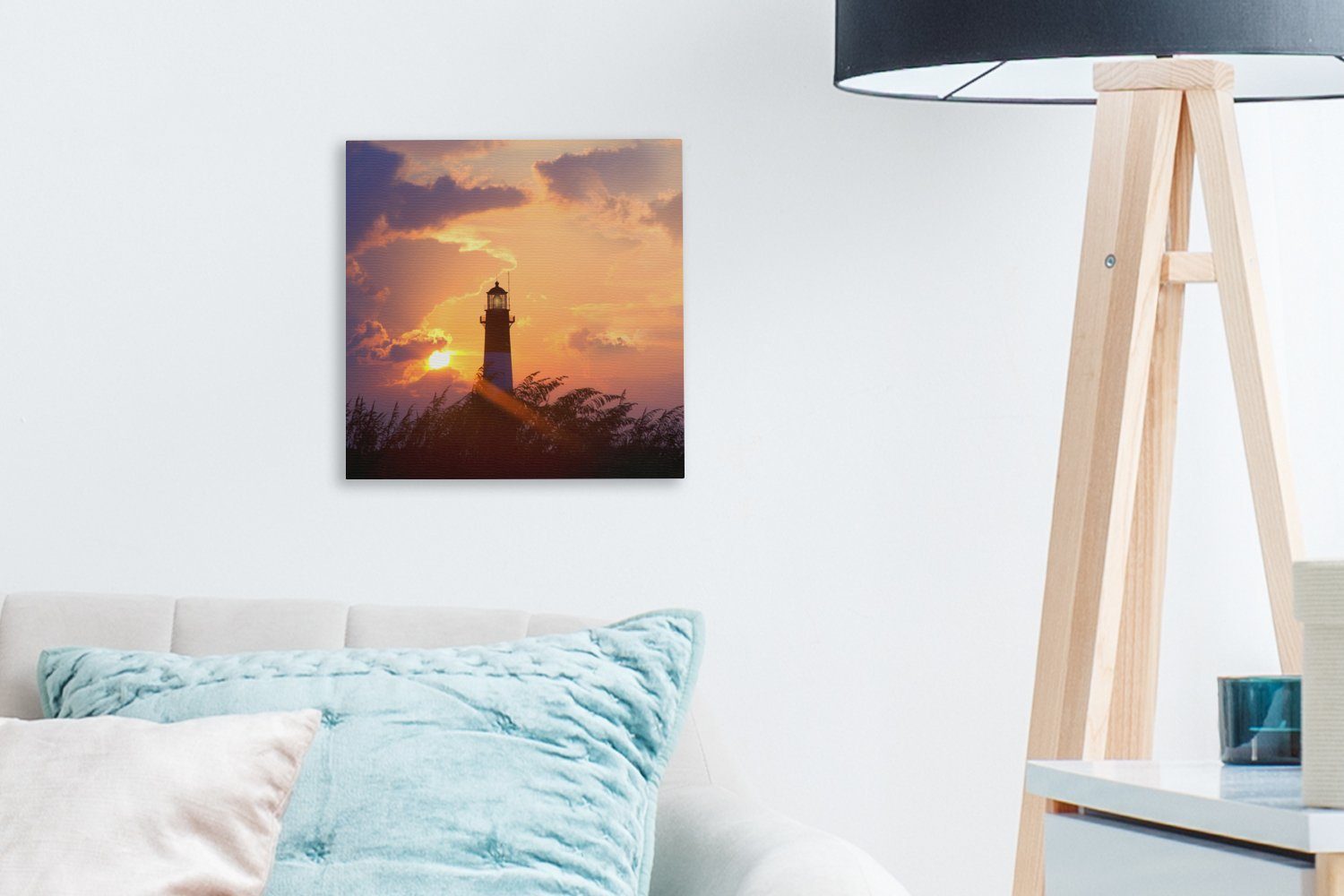 (1 Gras, - Leinwandbild St), Wohnzimmer Leuchtturm Leinwand OneMillionCanvasses® Bilder für - Sonne Schlafzimmer