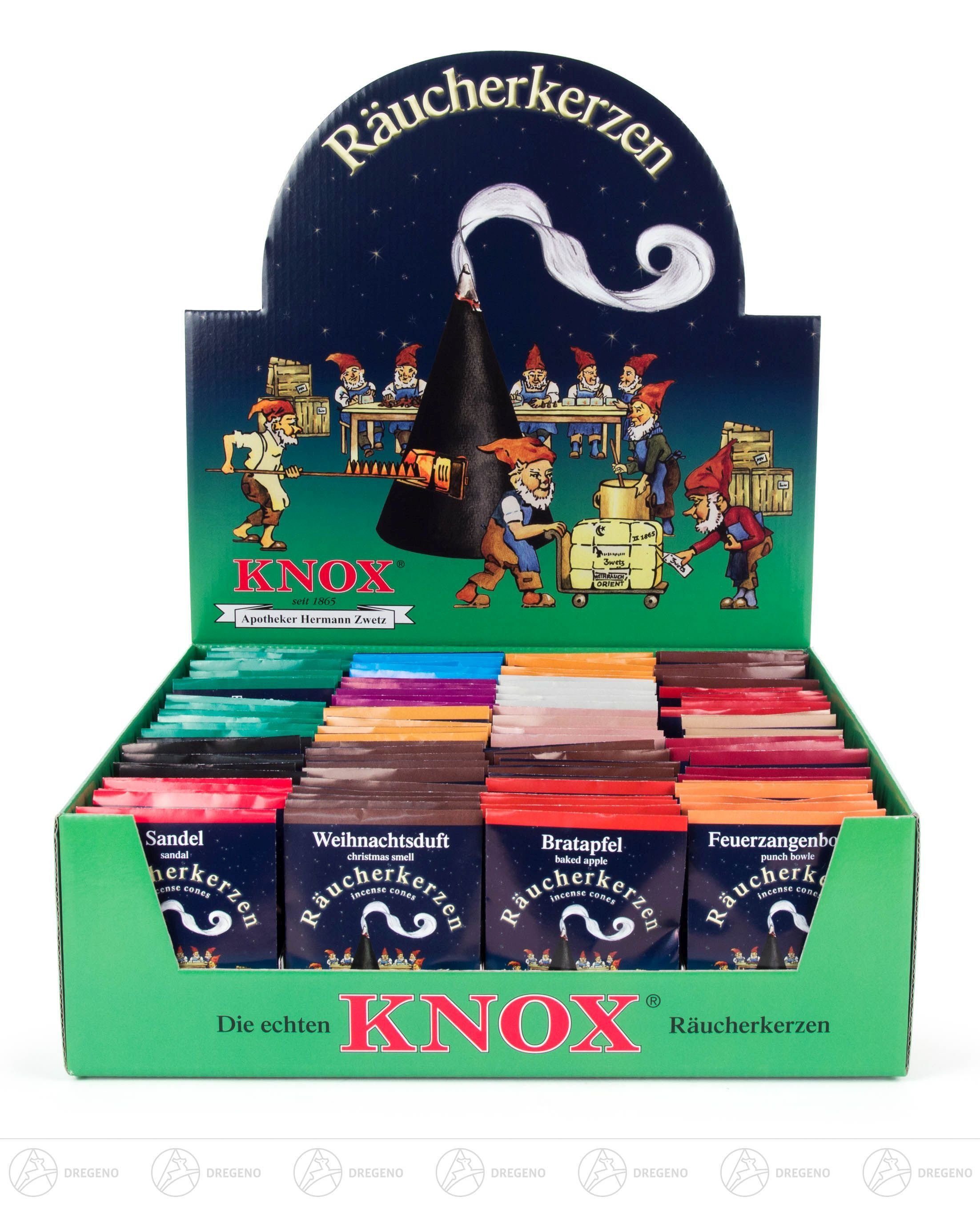Dregeno Erzgebirge Räuchermännchen Zubehör Verkaufsdisplay KNOX Räucherkerzen, 100 Beutel à 5 Stück