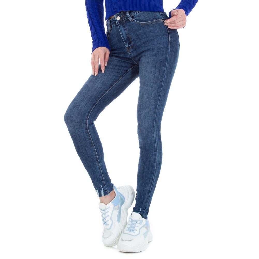 Damen Retro Skinny Jeans Stretch in Ital-Design Skinny-fit-Jeans Blau